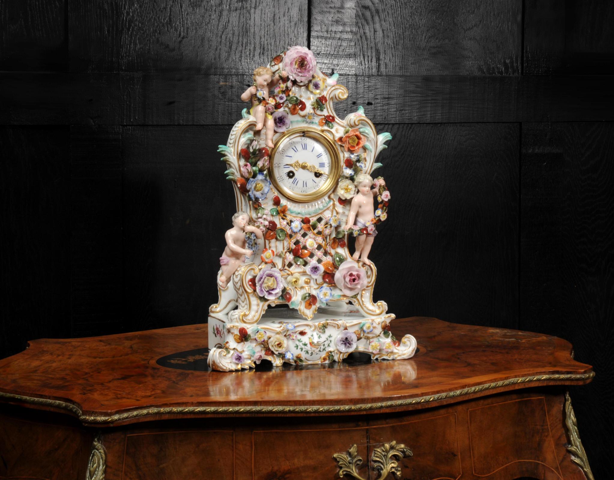 Antique French Rococo Porcelain Clock 1