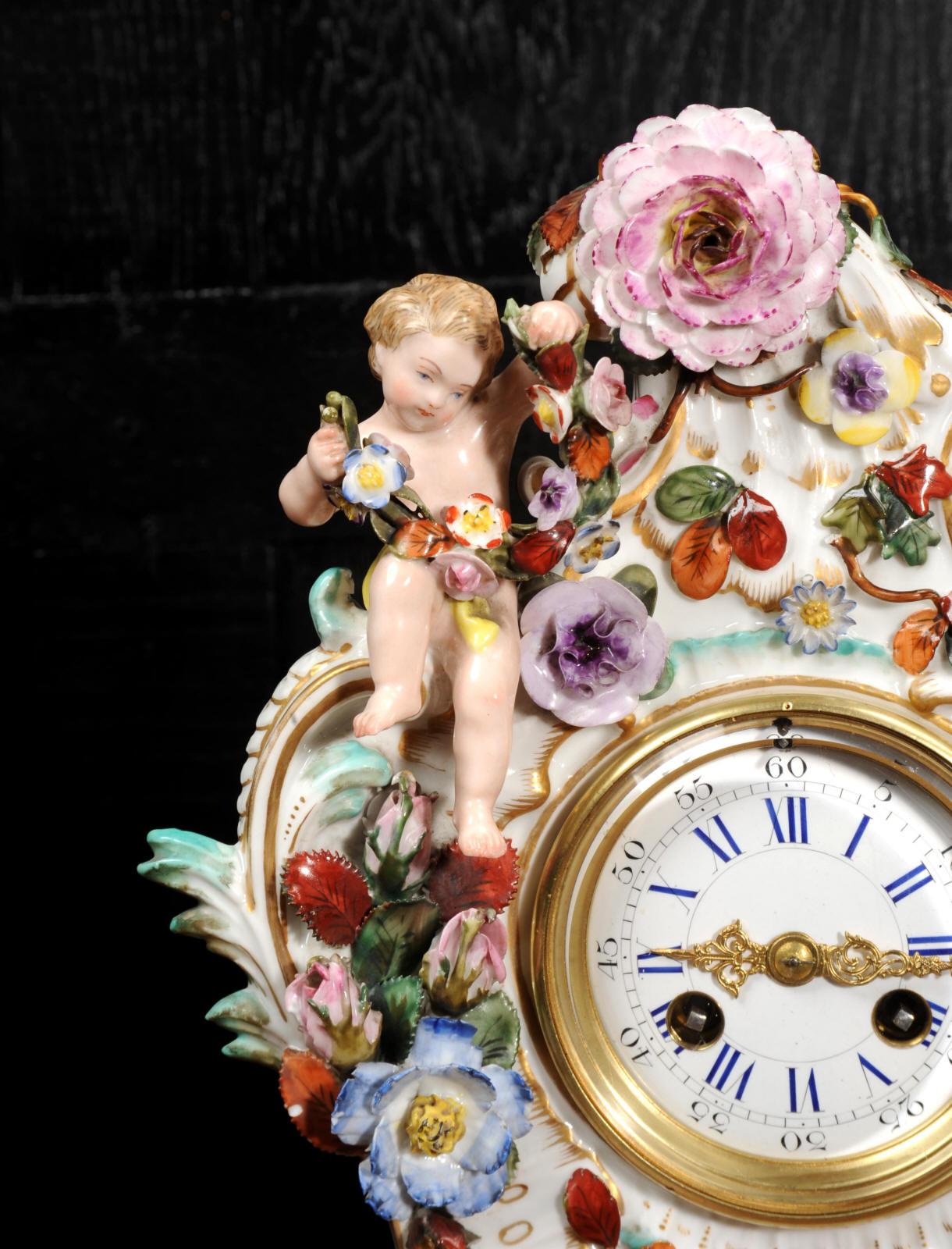 Antique French Rococo Porcelain Clock 3