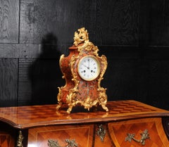 Antique French Rococo Red Lacquer and Gilt Clock