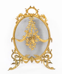 Antique French Rococo Revival Brass Fire Screen 19th Century
