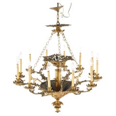 Antique French Rococo Revival Brass & Gilt Bronze Twelve-Light Chandelier c1930