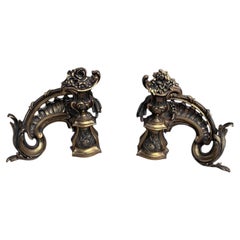 Antique French Rococo Revival Bronze Chenets Andirons – Pair