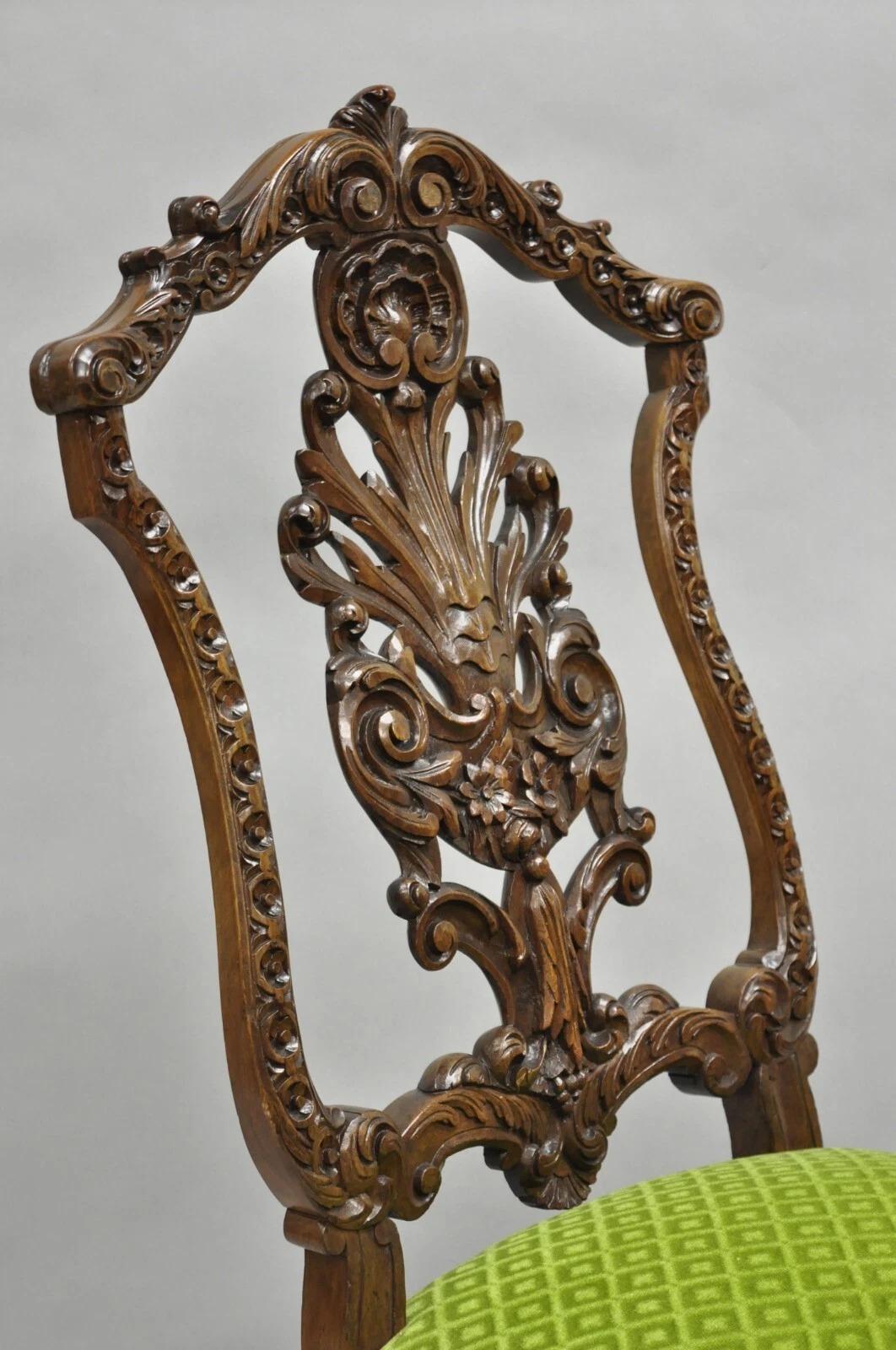 Antique French Rococo Revival Carved Walnut Dining Side Chairs - Set of 6 im Angebot 2