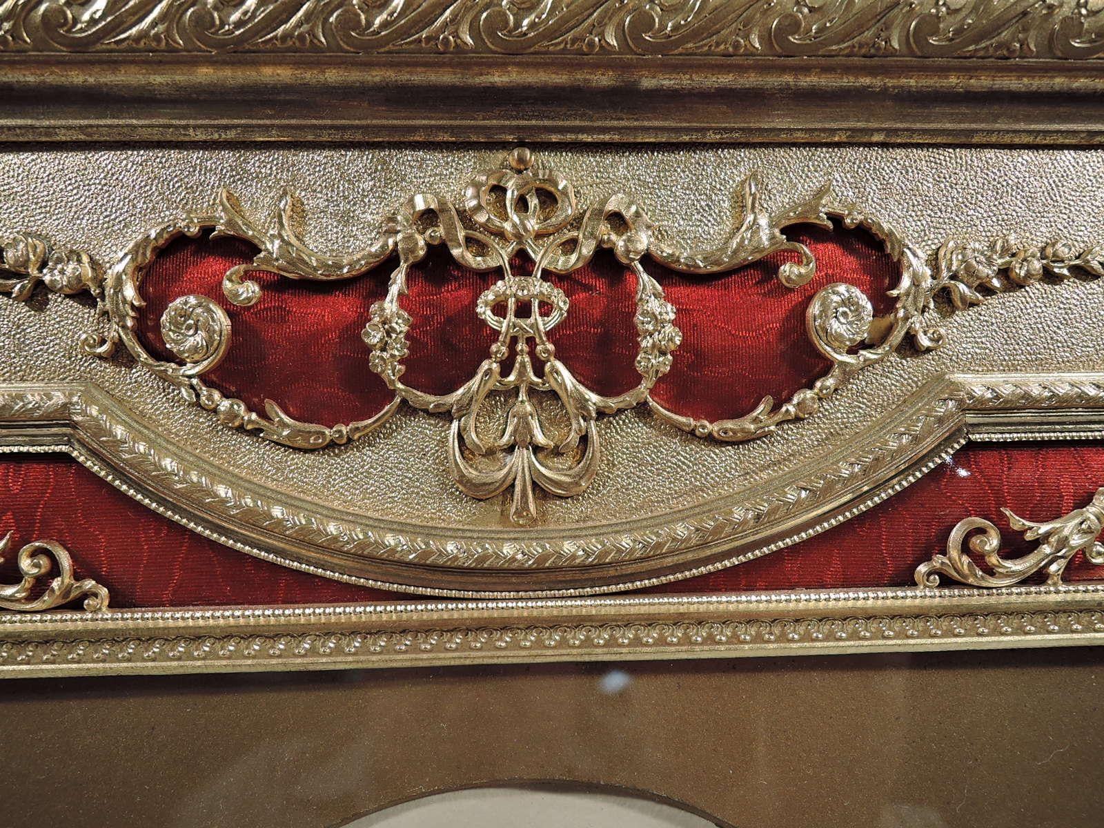 Antique French Rococo Revival Gilt Bronze and Red Enamel Picture Frame In Excellent Condition In New York, NY