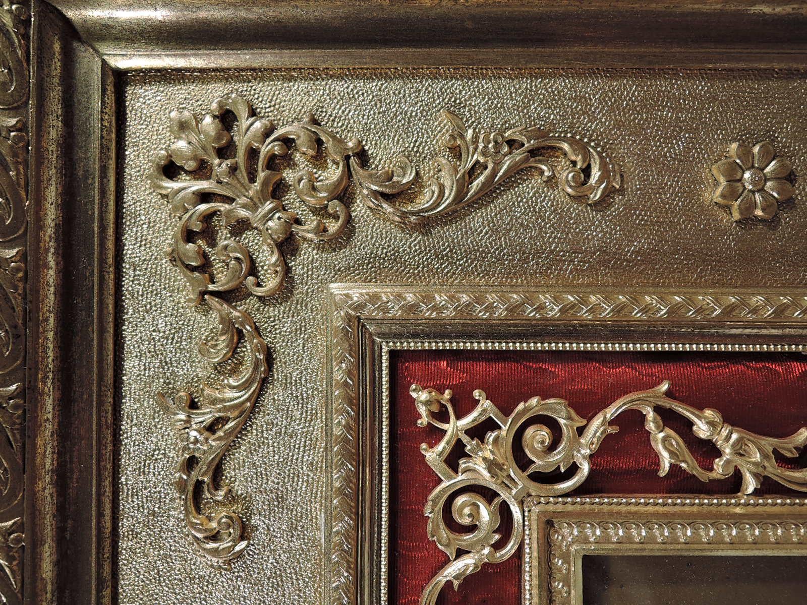 19th Century Antique French Rococo Revival Gilt Bronze and Red Enamel Picture Frame