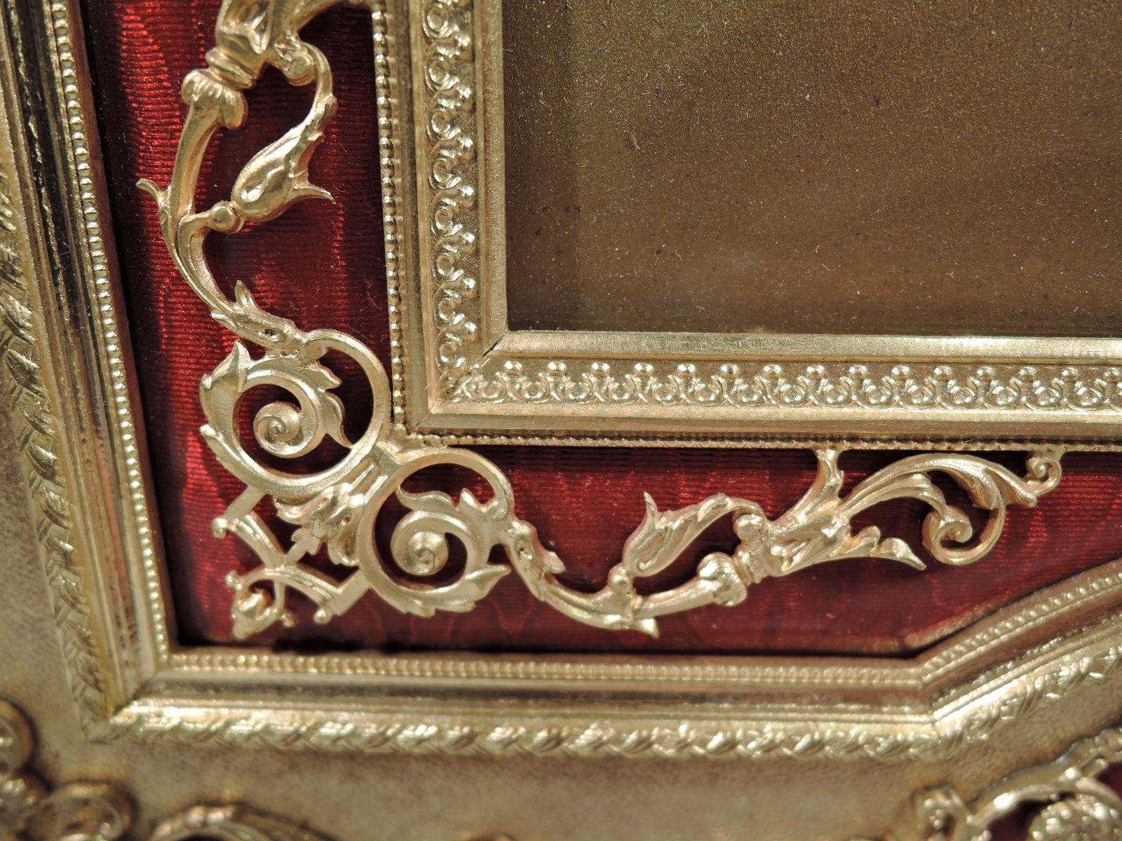 Antique French Rococo Revival Gilt Bronze and Red Enamel Picture Frame 2