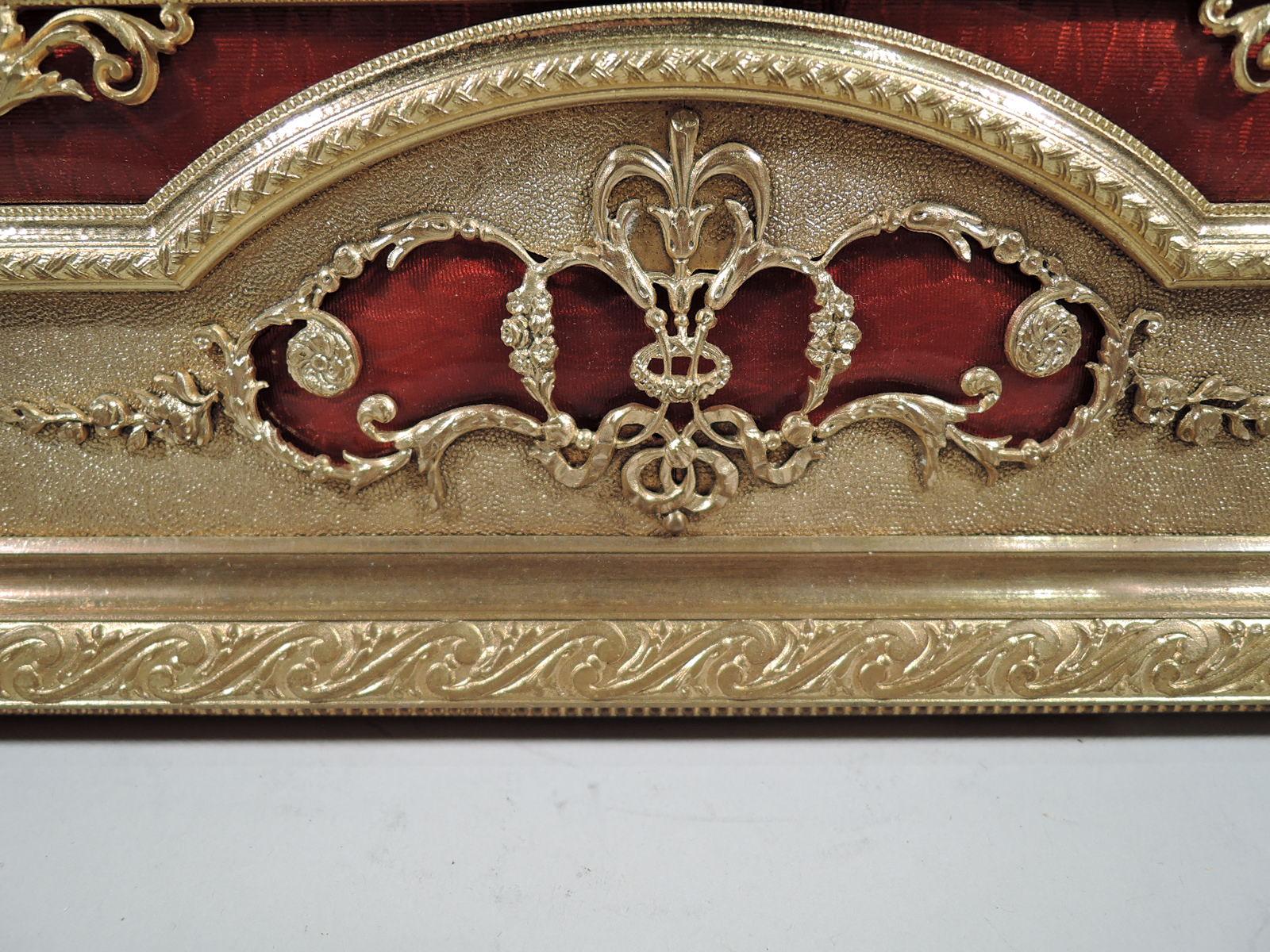 Antique French Rococo Revival Gilt Bronze and Red Enamel Picture Frame 3