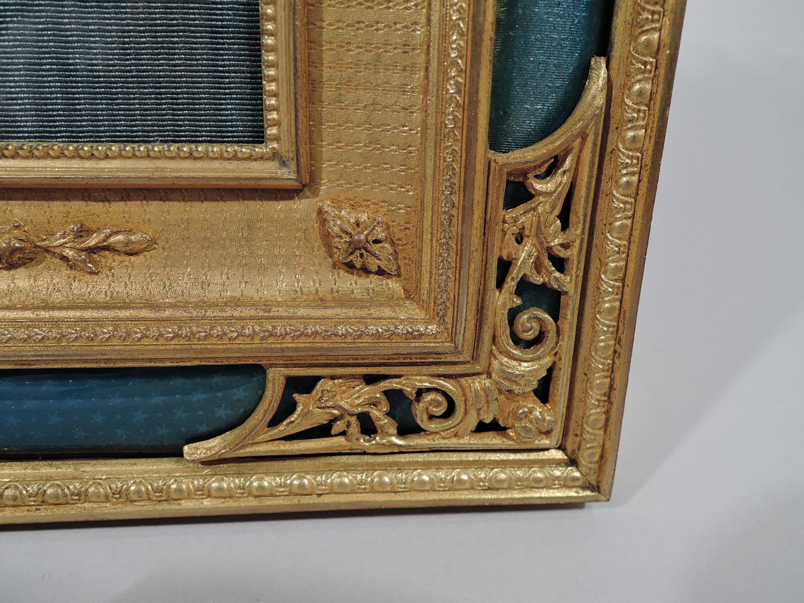 Antique French Rococo Revival Gilt Bronze and Blue Enamel Picture Frame 1