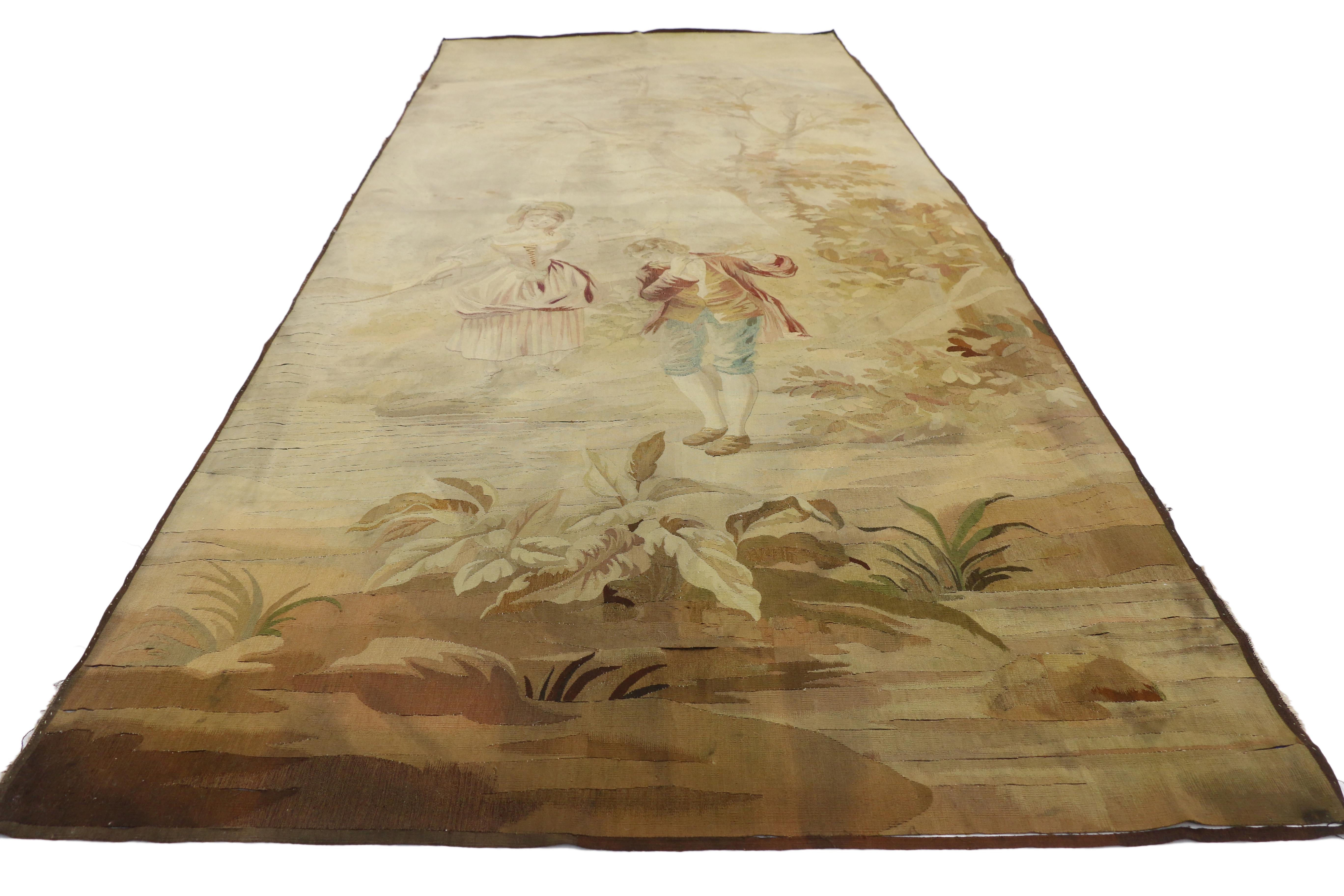 Antiker französischer Rokoko-romantischer Pastoral-Wandteppich, inspiriert von Francois Boucher (Französisch) im Angebot