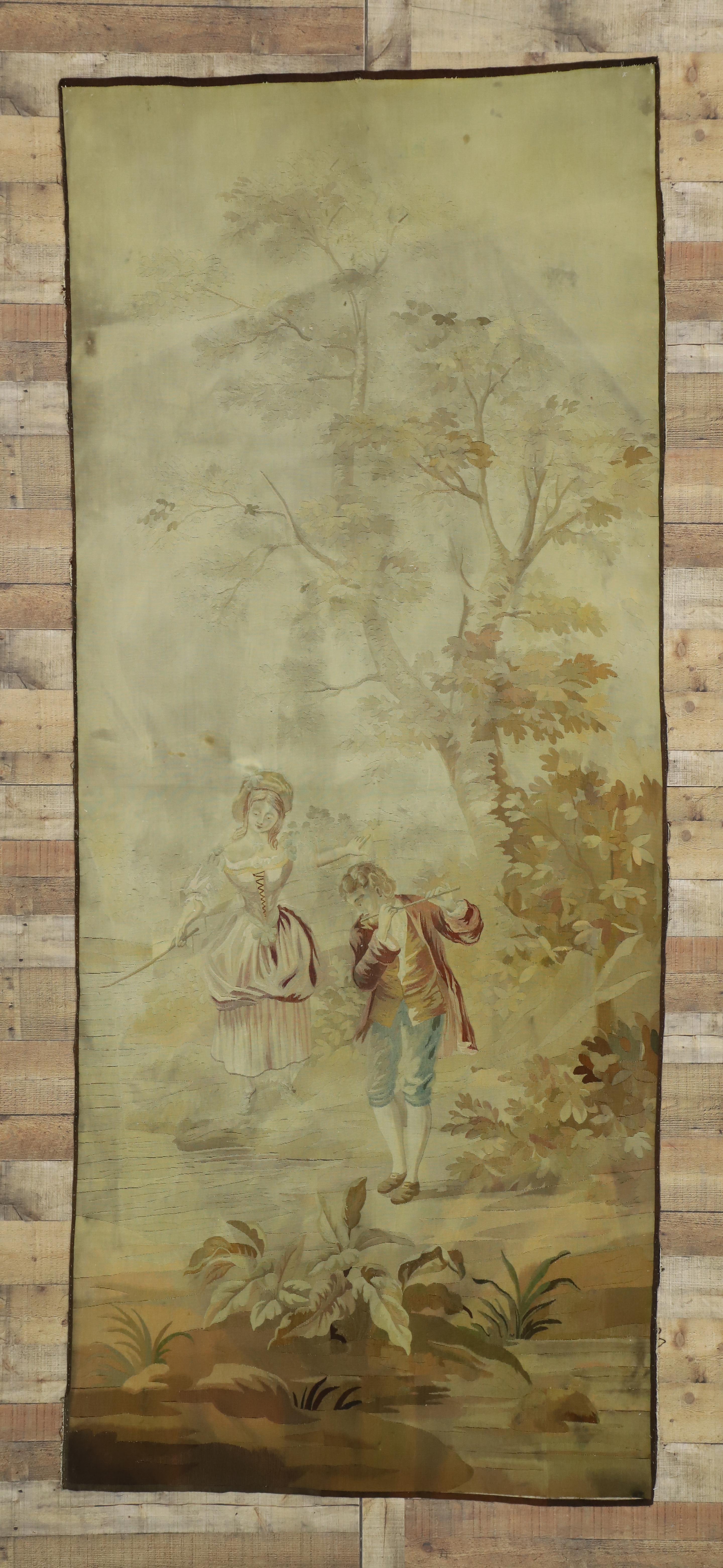 Antiker französischer Rokoko-romantischer Pastoral-Wandteppich, inspiriert von Francois Boucher im Angebot 1