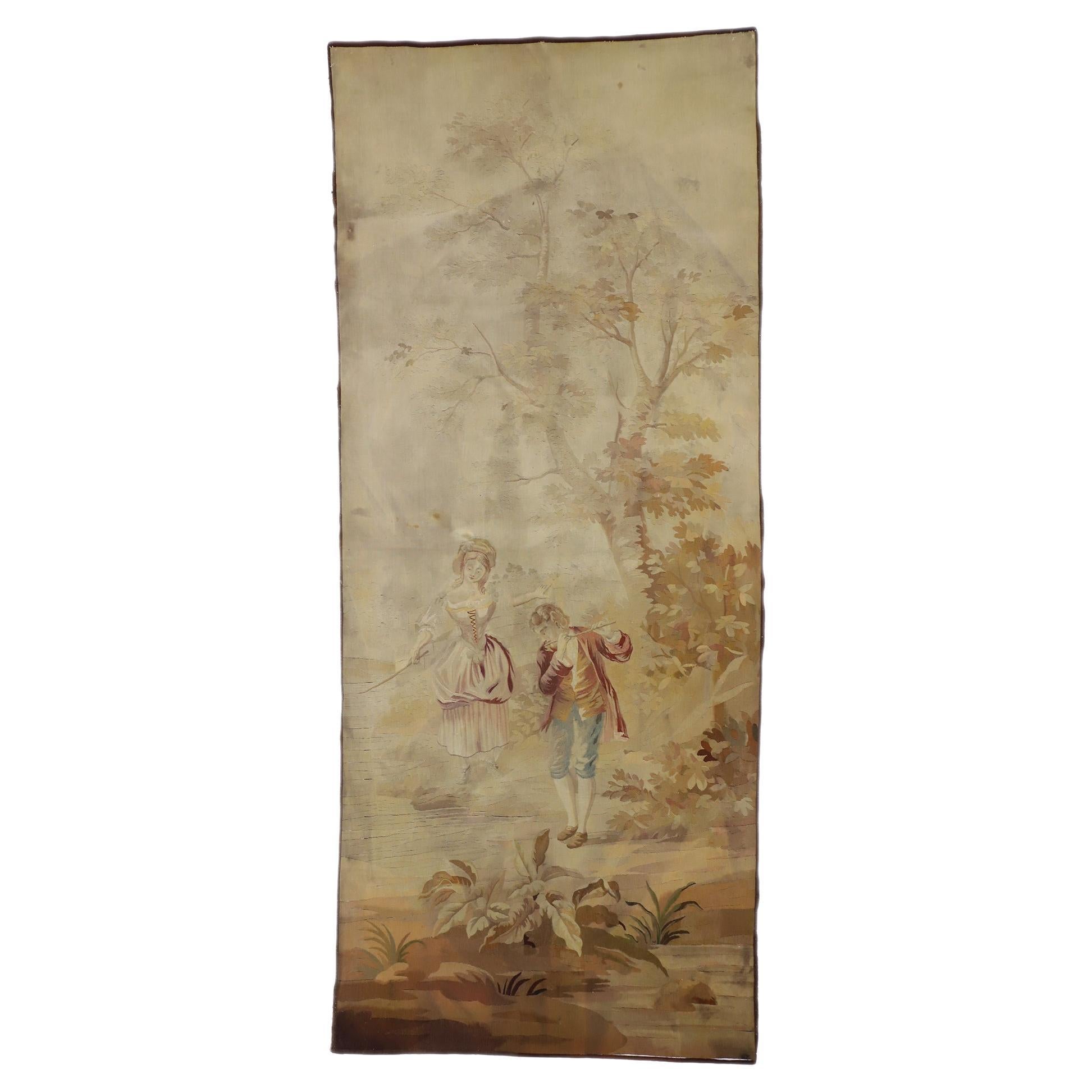 Antique French Rococo Romantic Pastoral Tapestry ispirato a Francois Boucher in vendita