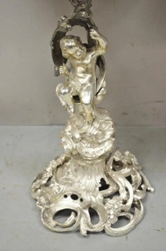Antique French Rococo Silver Plated Cherub Dome Centerpiece Fruit Bowls - Pair