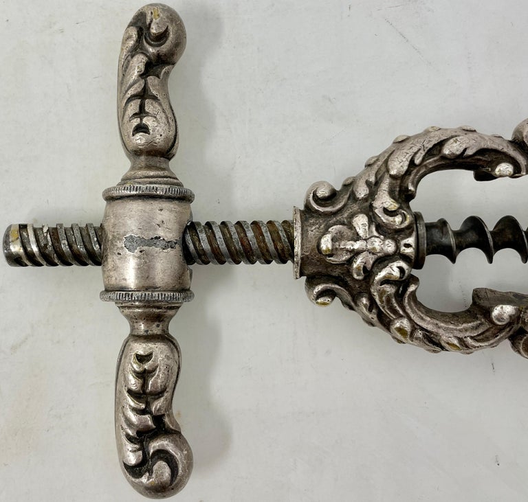 Antique French Rococo SilverPlated Corkscrew with Autopuller, circa