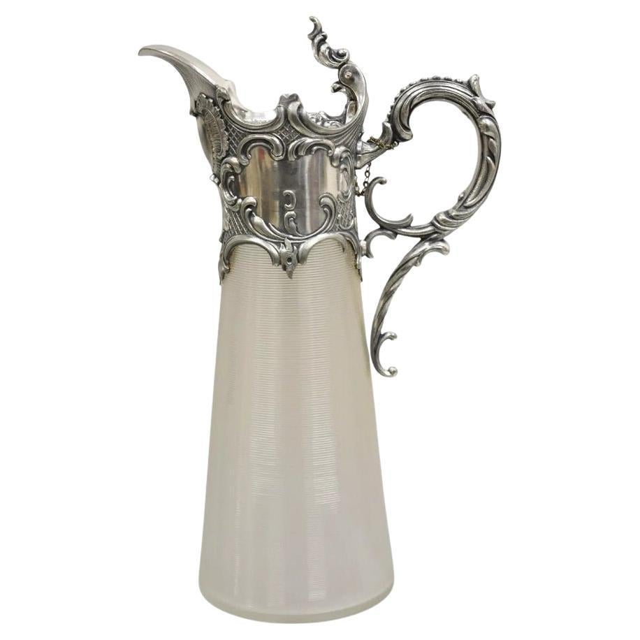 Antique French Rococo Silver Plated Ribbed Glass Liqueur Decanter Bottle