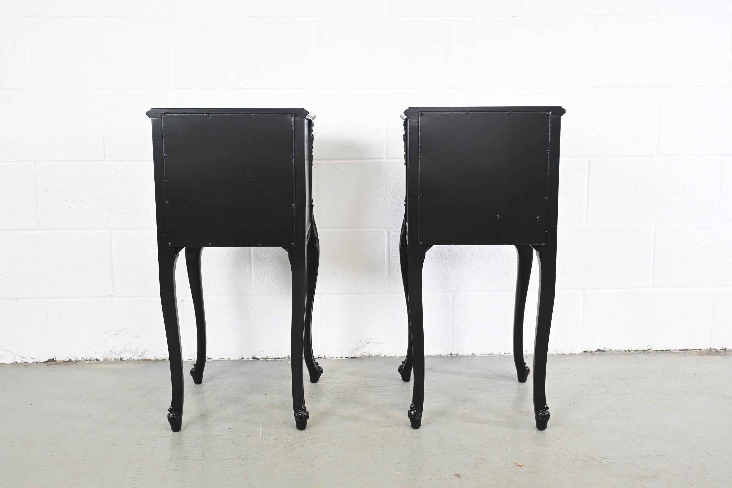 Antique French Rococo Style Black Lacquered Nightstands For Sale 5