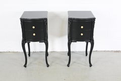 Antique French Rococo Style Black Lacquered Nightstands