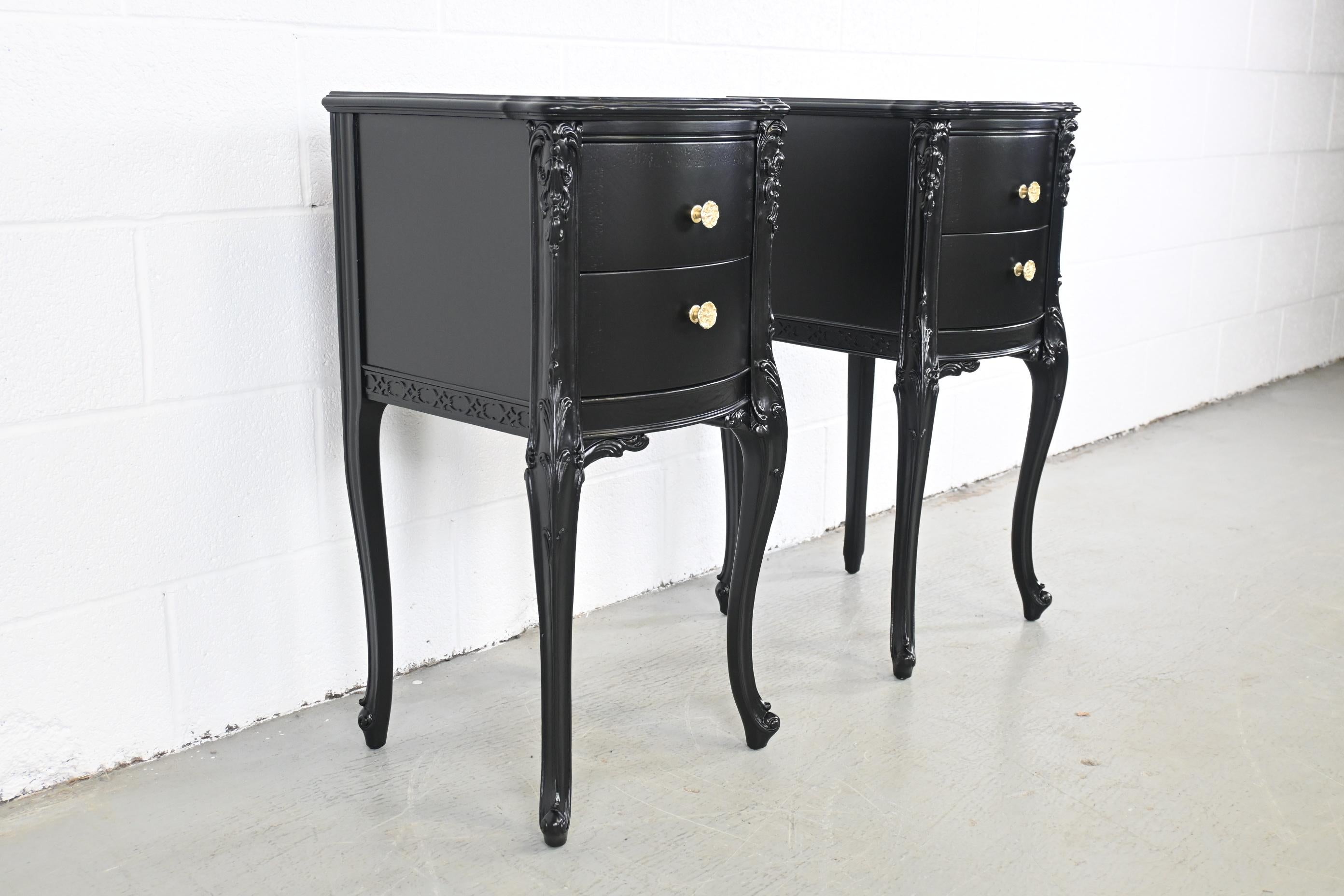 American Antique French Rococo Style Black Lacquered Nightstands For Sale