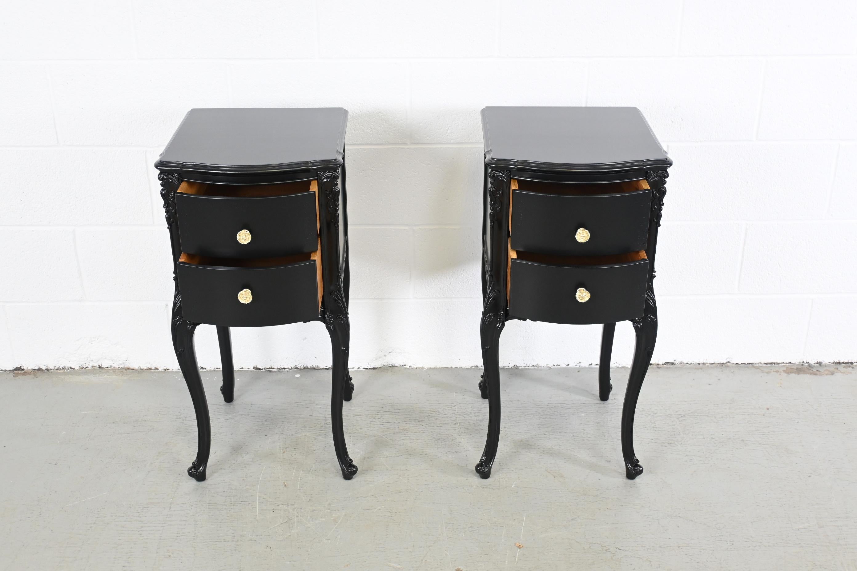 Antique French Rococo Style Black Lacquered Nightstands For Sale 1