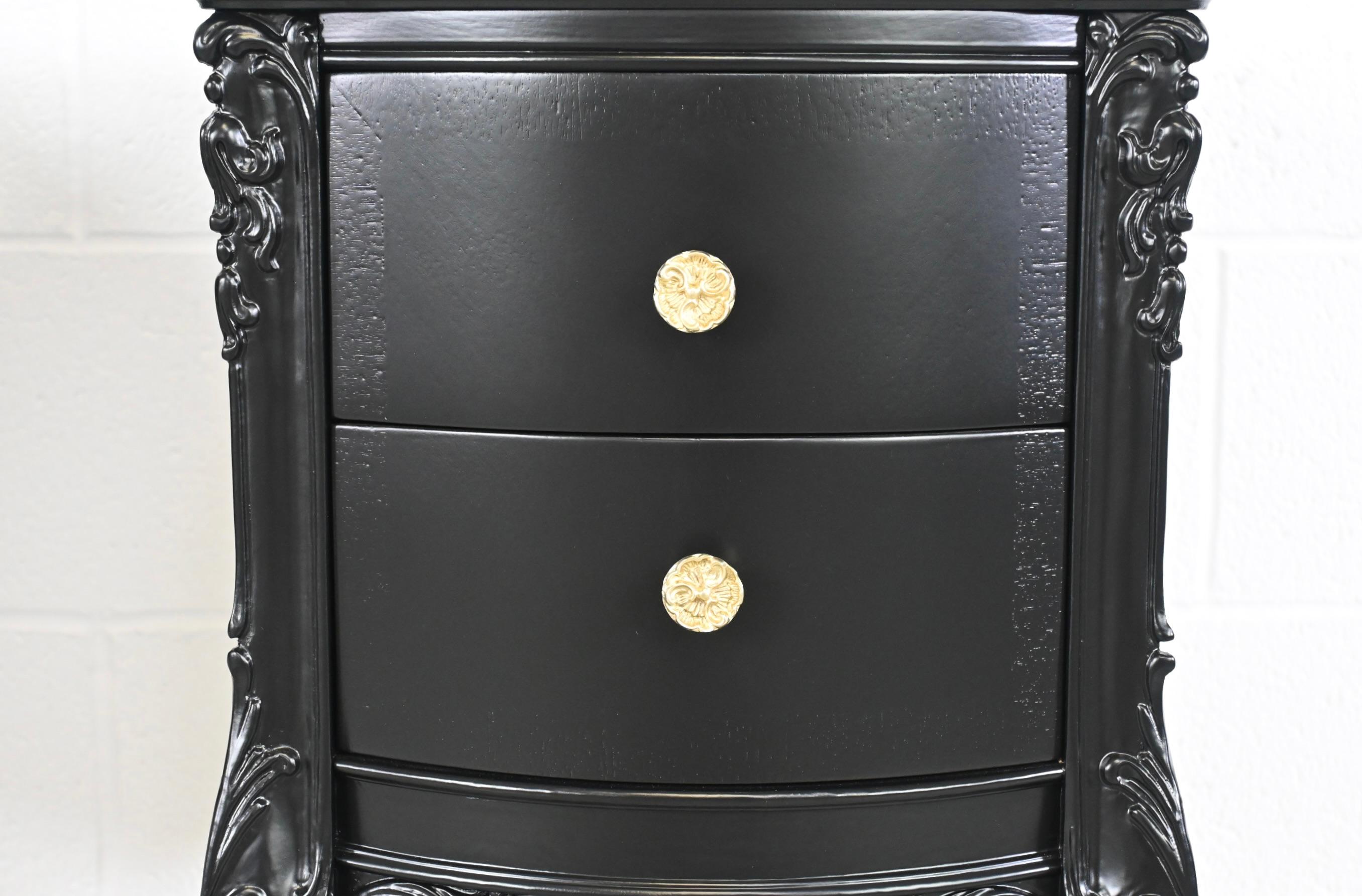 Antique French Rococo Style Black Lacquered Nightstands For Sale 2