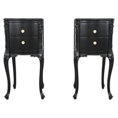 Antique French Rococo Style Black Lacquered Nightstands