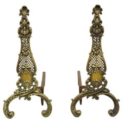 Antiguos Andirones de Bronce y Latón para Chimenea de Estilo French Rococo - un Par