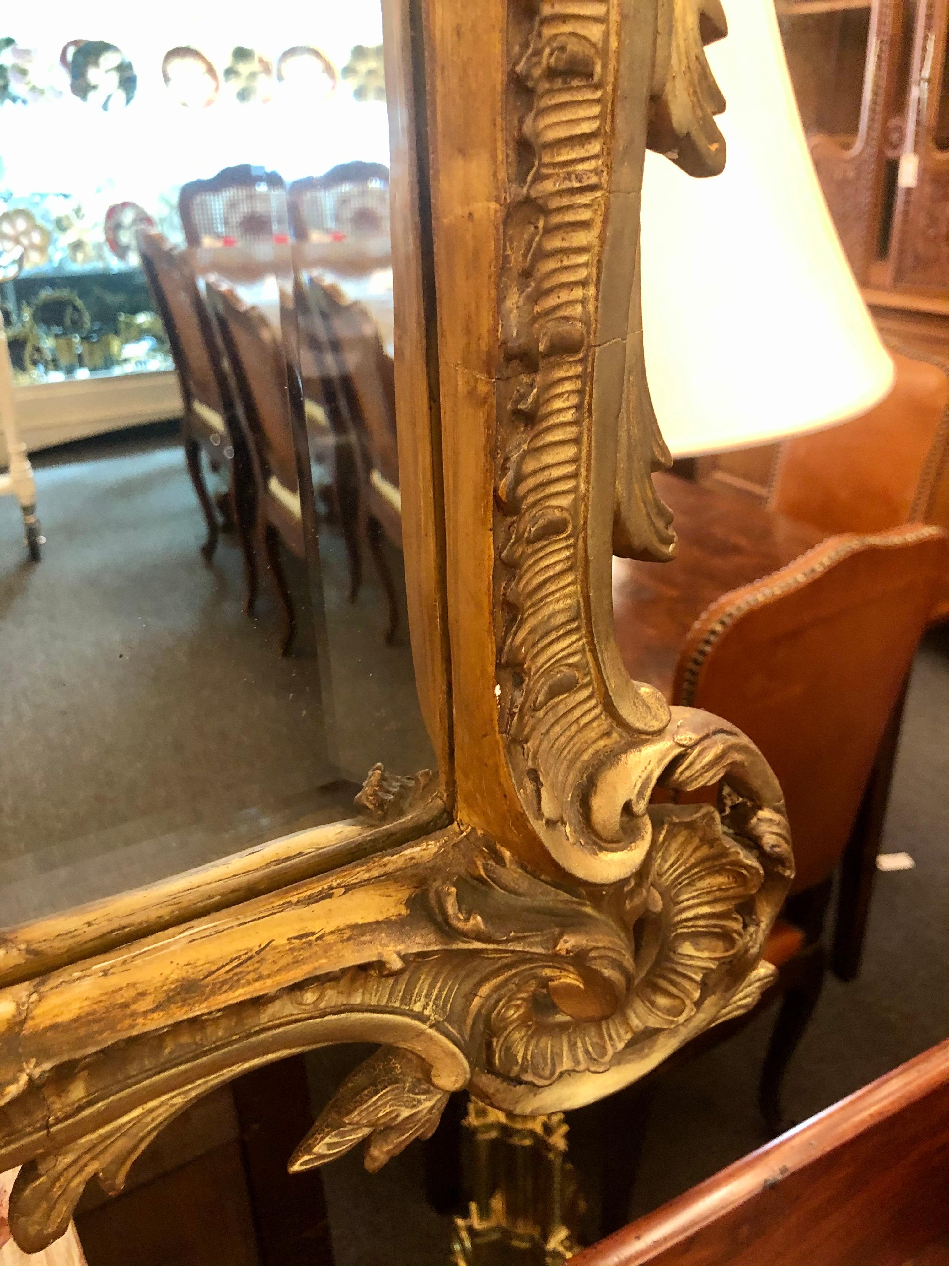 Antique French Rococo Style Carved Gilt Wood Beveled Mirror, Circa 1890-1900 In Good Condition In New Orleans, LA