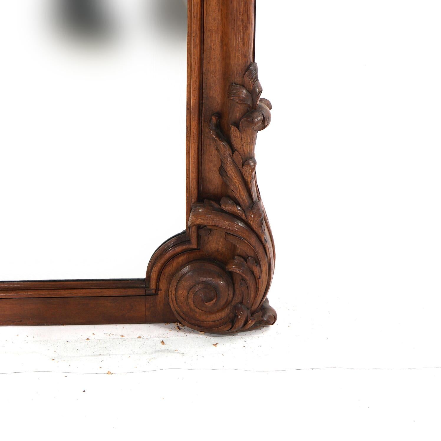 Antique French Rococo Style Carved Walnut & Marble Mirrored Console, c1880 For Sale 9