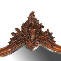 Antique French Rococo Style Carved Walnut & Marble Mirrored Console, c1880