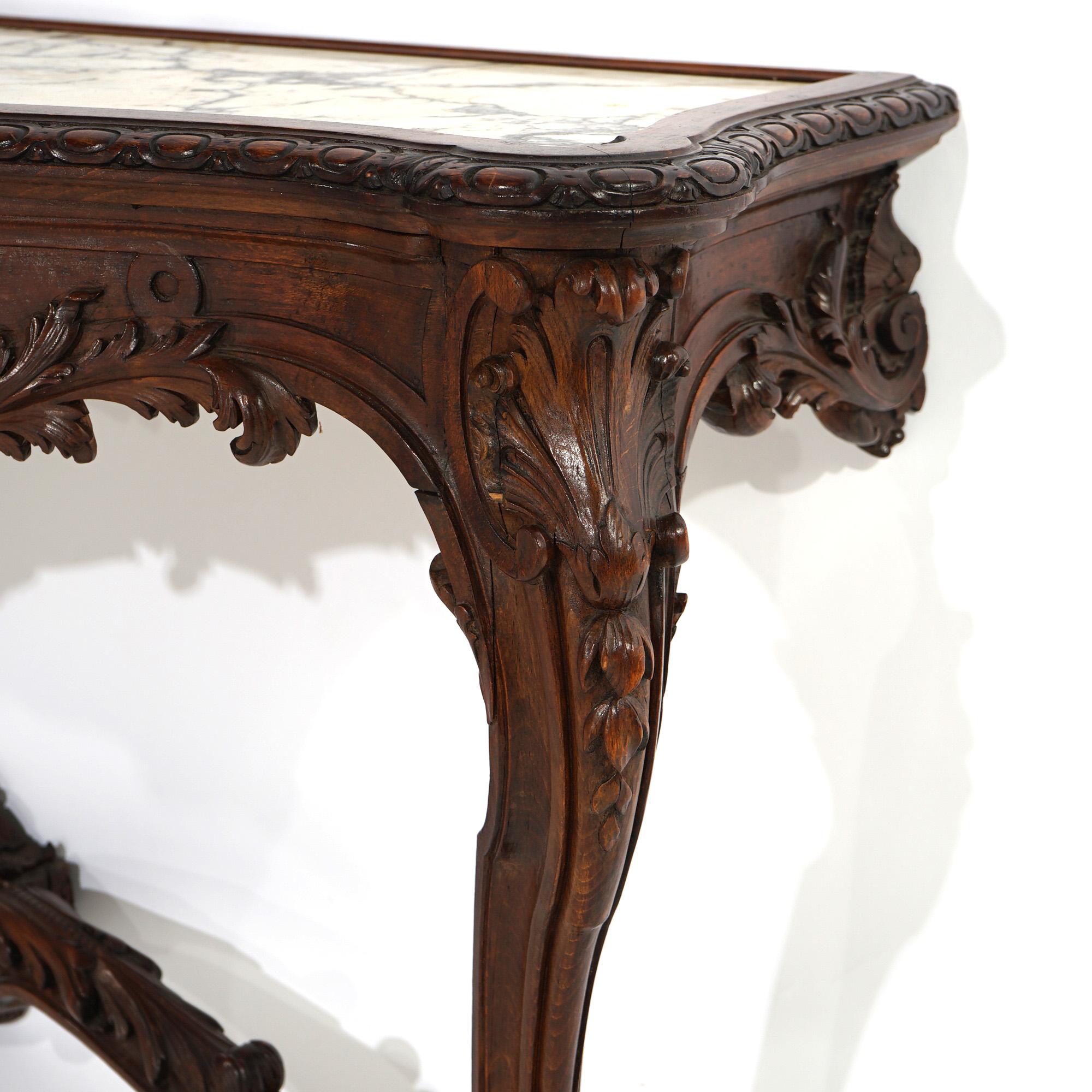 19th Century Antique French Rococo Style Carved Walnut & Marble Mirrored Console, c1880 For Sale