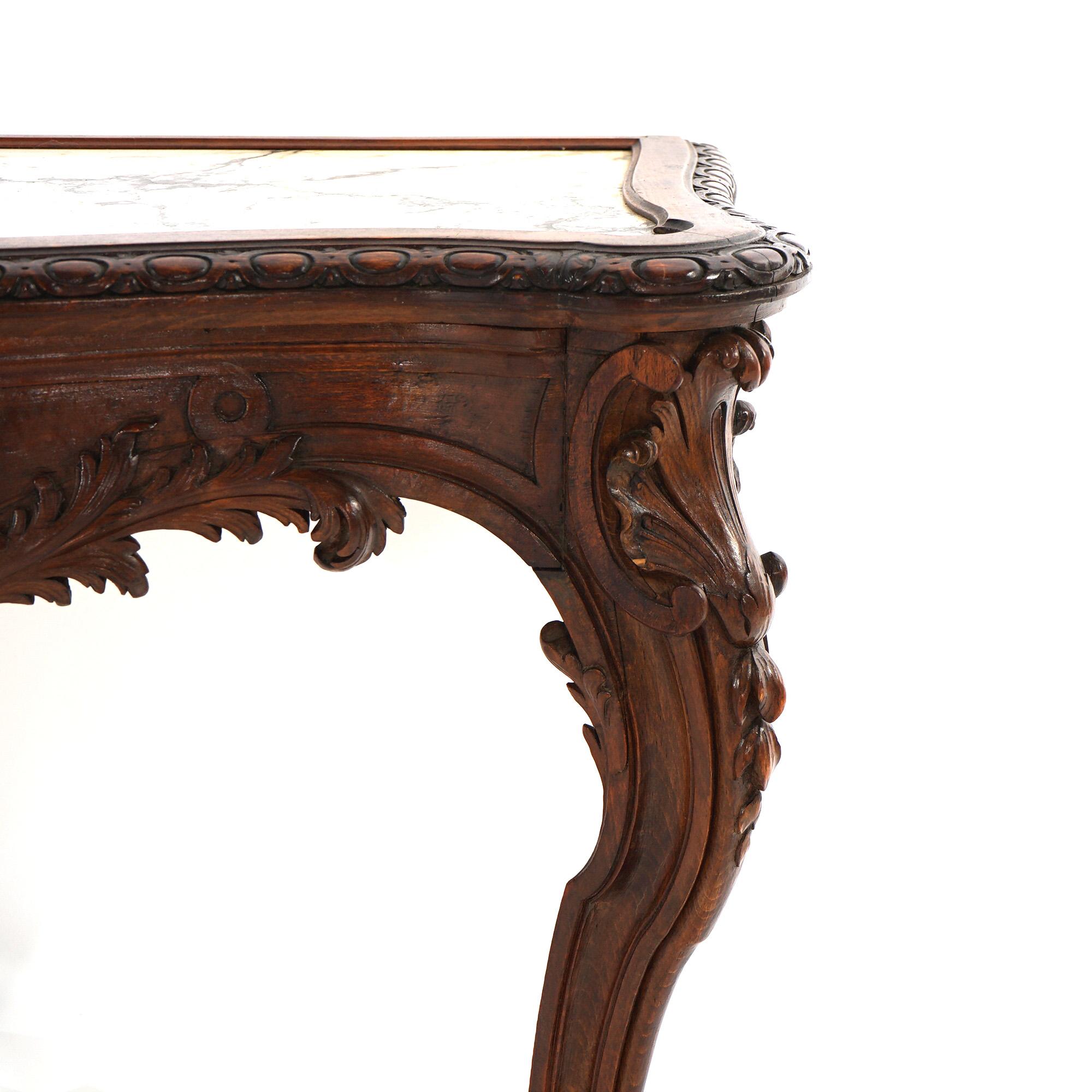 Antique French Rococo Style Carved Walnut & Marble Mirrored Console, c1880 For Sale 1