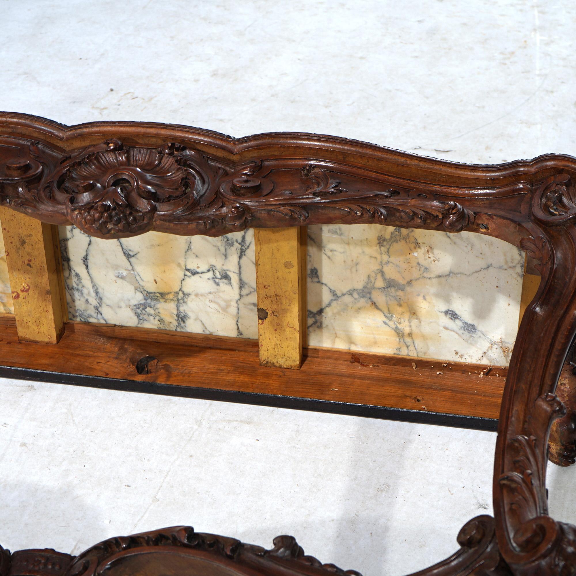 Miroir Ancienne console à miroir en noyer sculpté et marbre de style rococo français, c1880 en vente