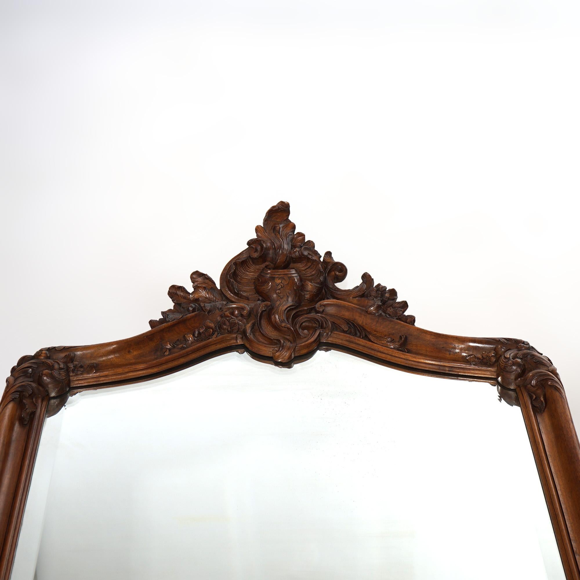 Antique French Rococo Style Carved Walnut & Marble Mirrored Console, c1880 For Sale 4
