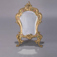 Antique French Rococo Style Gilt Bronze and Cloisonne Vanity Mirror, circa 1890