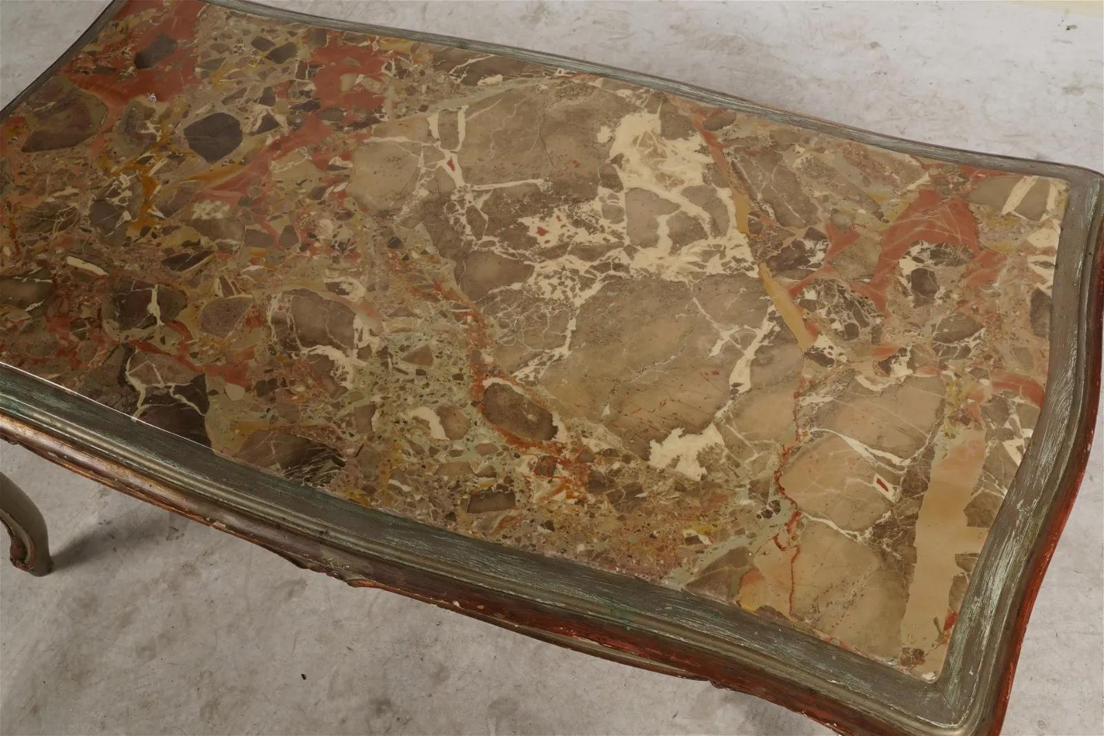 Marbre Antique French Rococo & Gilt Coffee Table w/ Marble Top Circa 1900 en vente