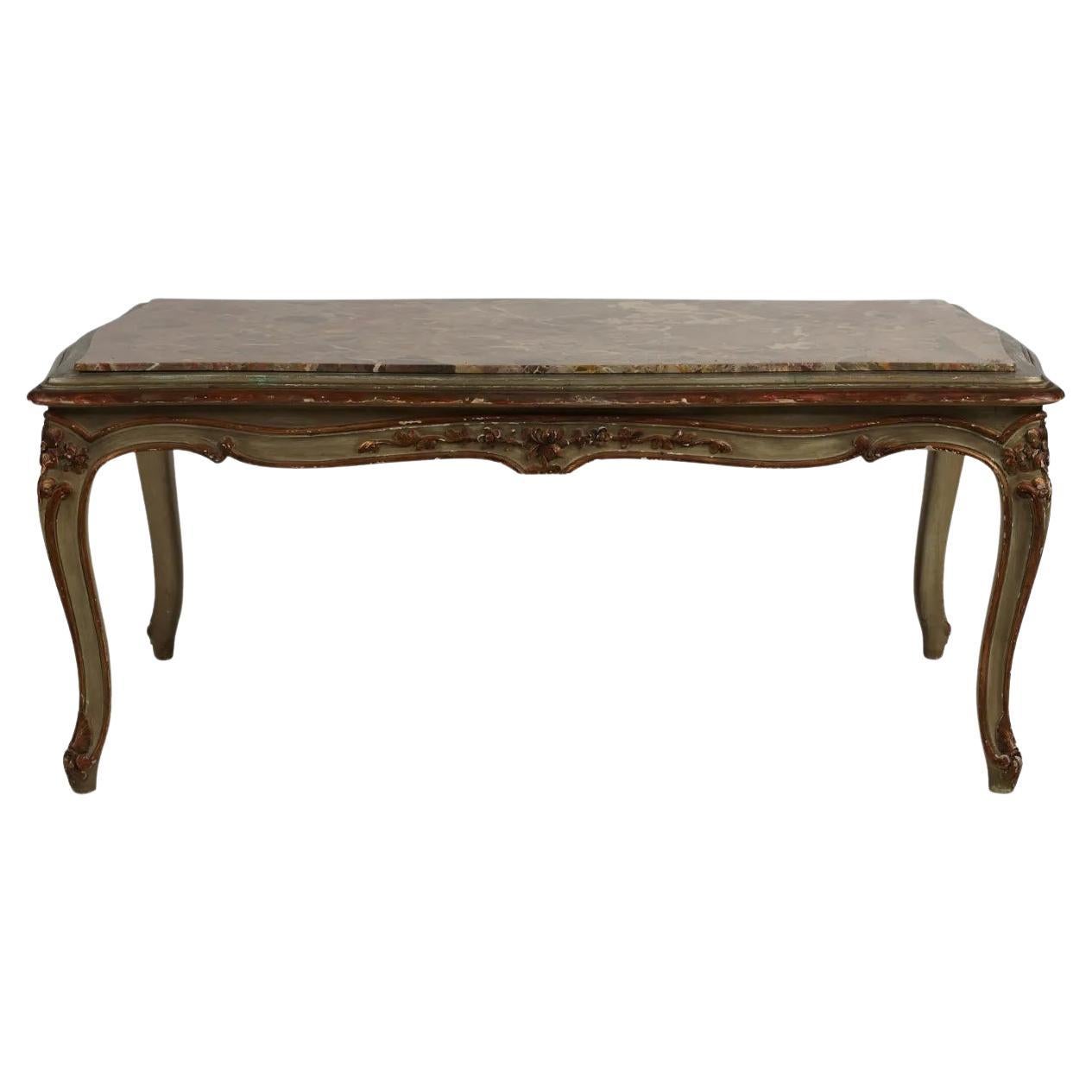 Antique French Rococo Style & Gilt Coffee Table w/ Marble Top Circa 1900