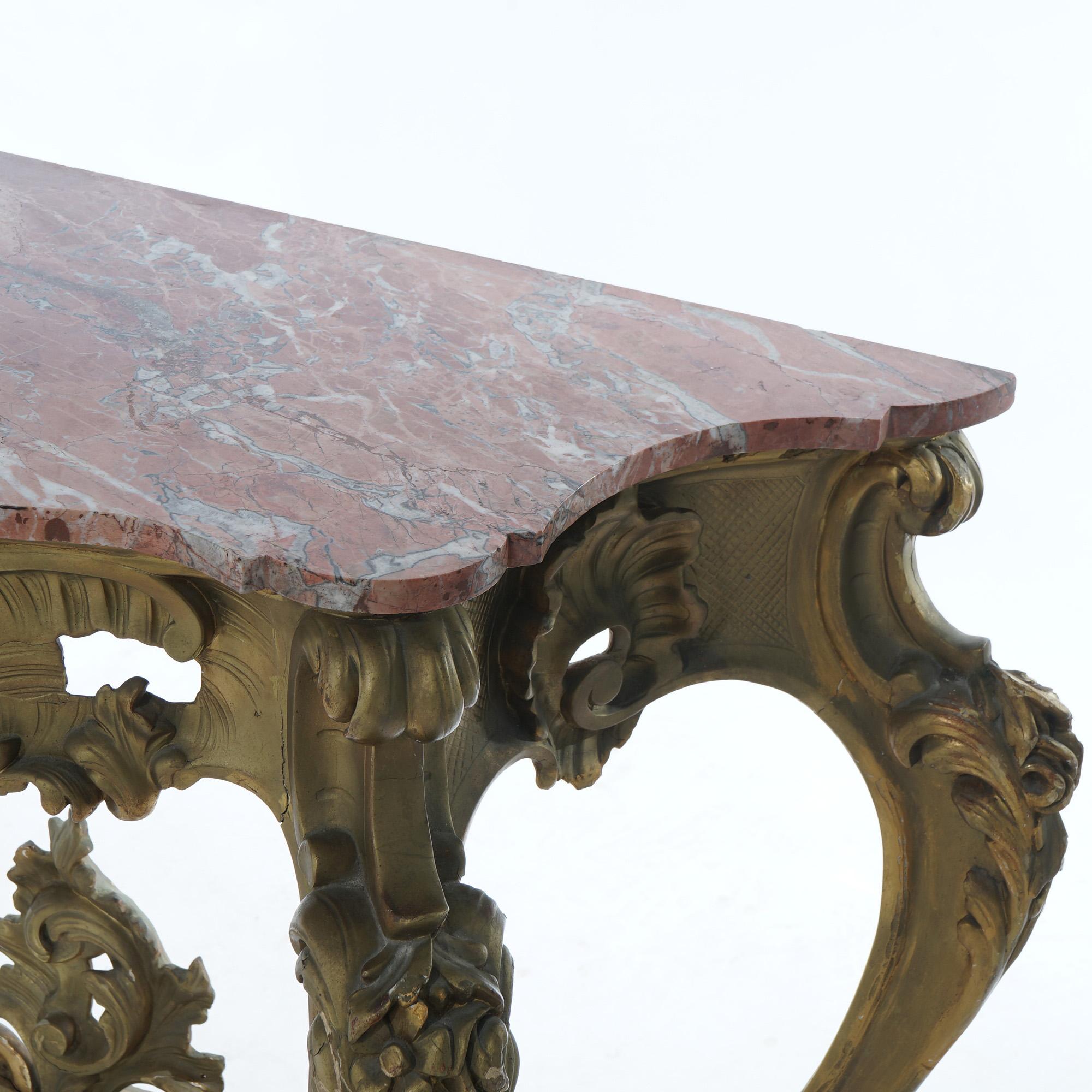 Antique French Rococo Style Giltwood & Marble Top Console Table C1890 For Sale 6