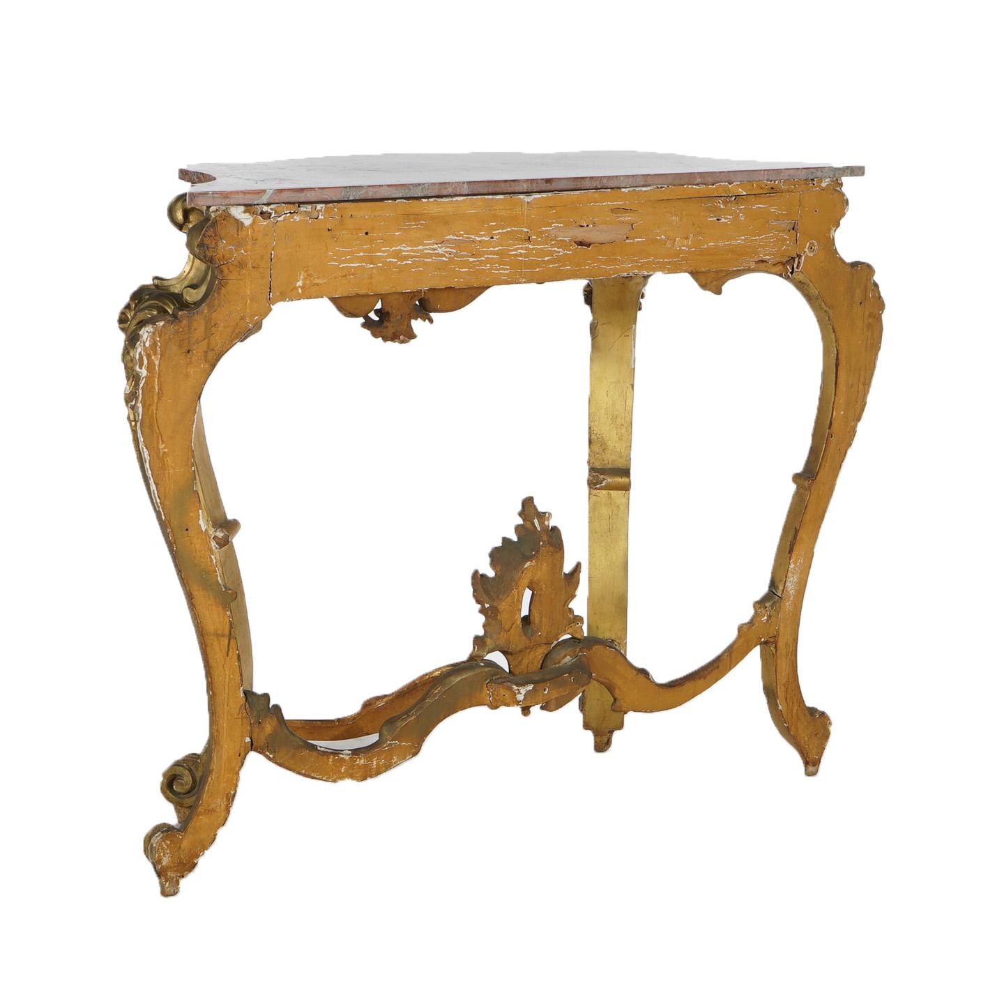Antique French Rococo Style Giltwood & Marble Top Console Table C1890 For Sale 7