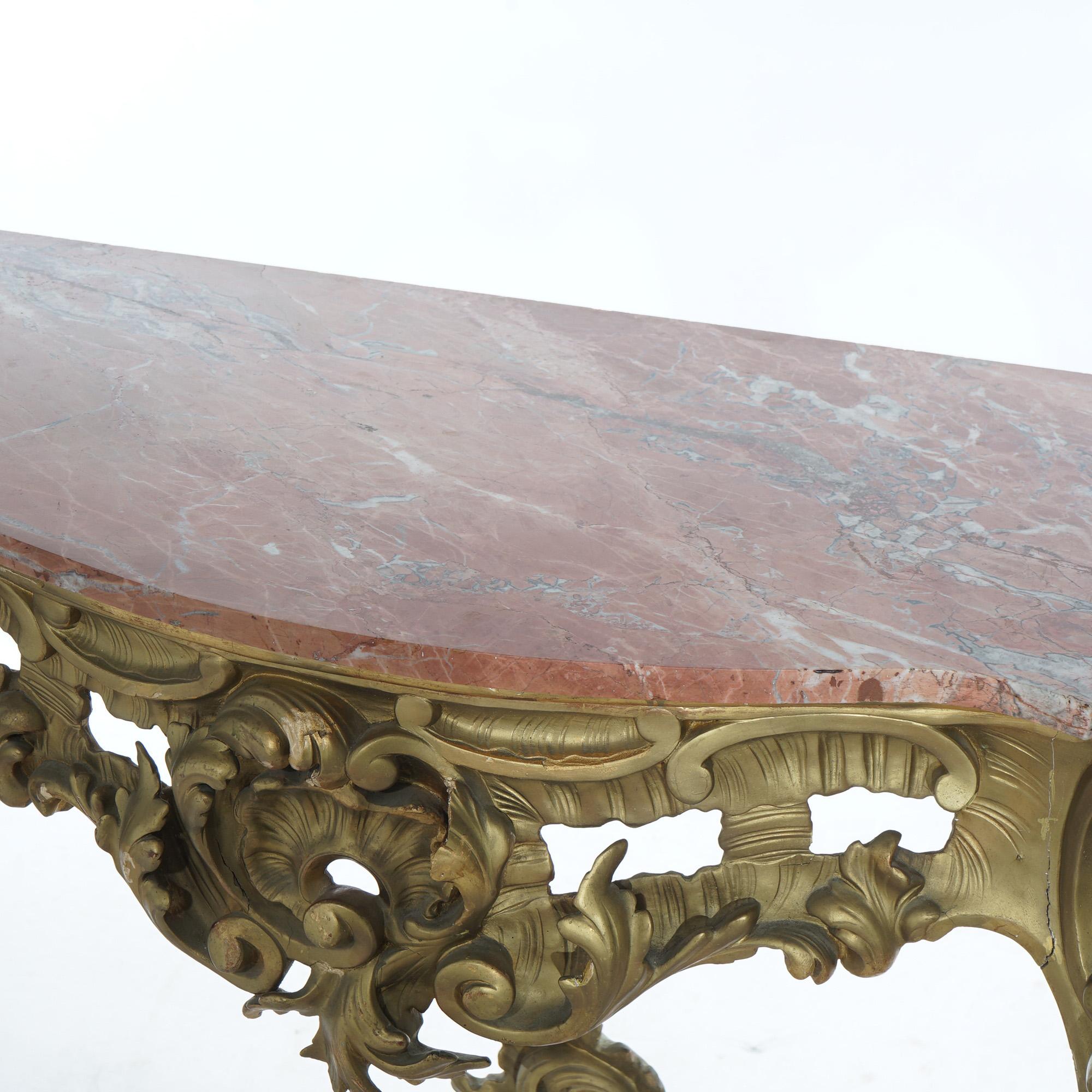 Antique French Rococo Style Giltwood & Marble Top Console Table C1890 For Sale 7