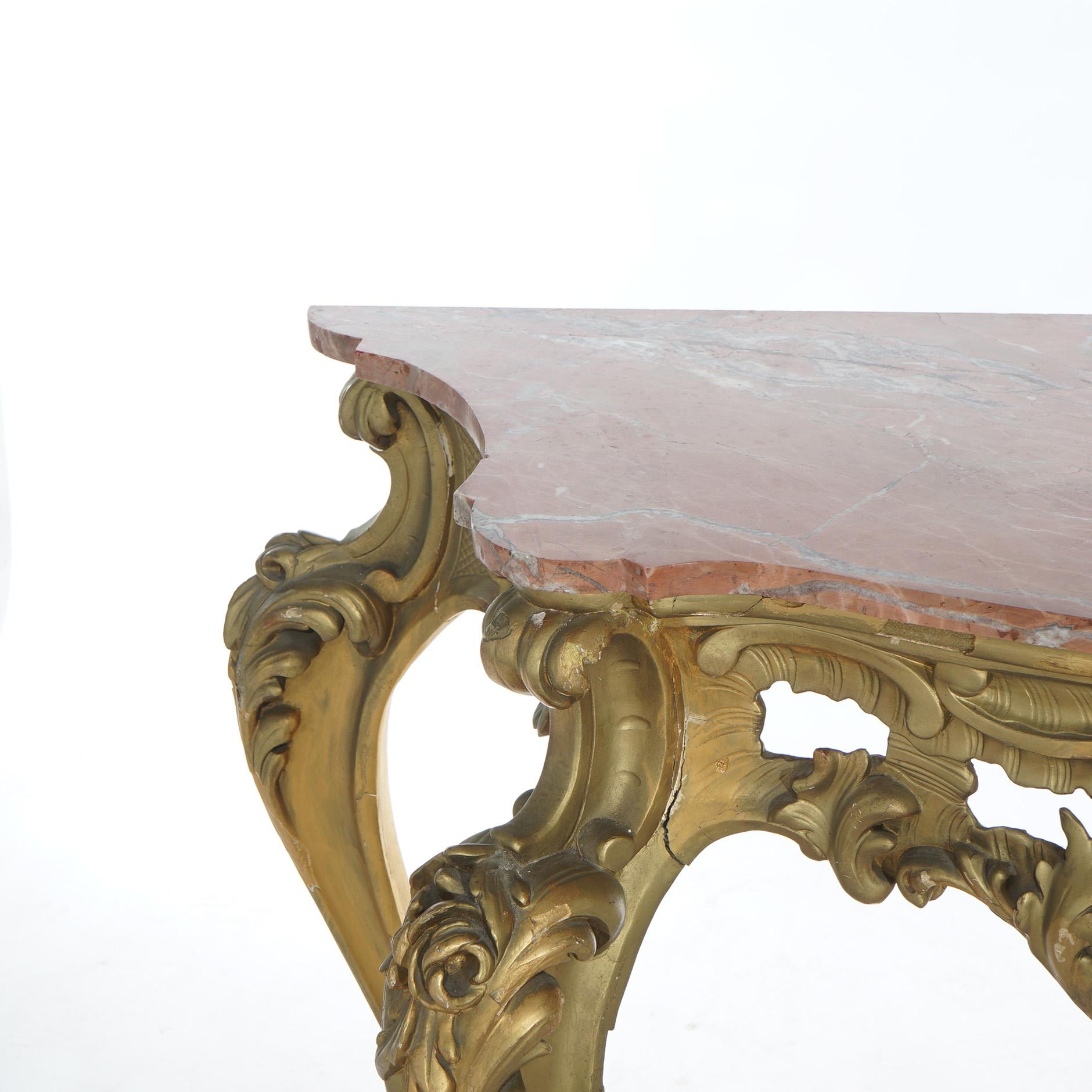 Antique French Rococo Style Giltwood & Marble Top Console Table C1890 For Sale 8
