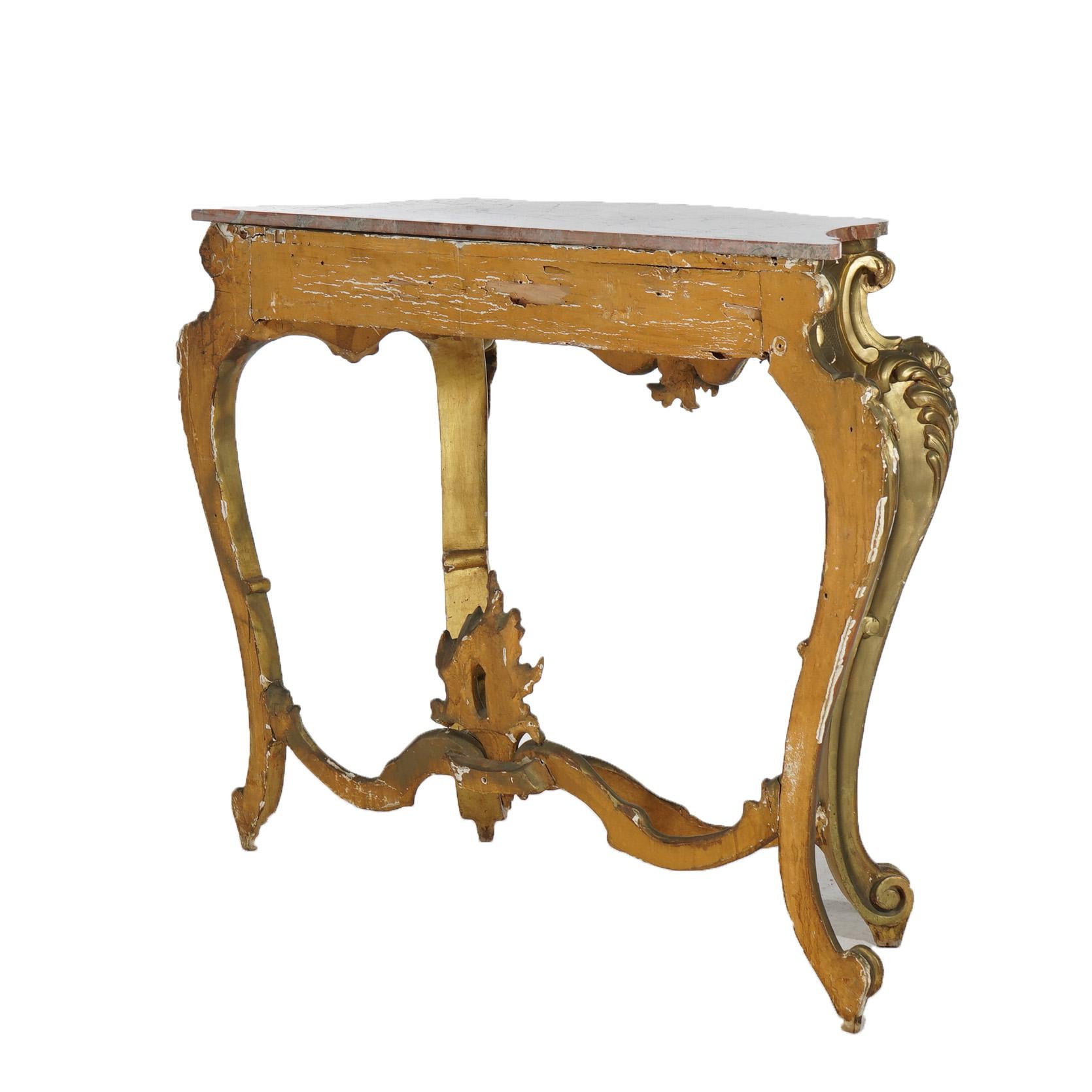 Antique French Rococo Style Giltwood & Marble Top Console Table C1890 For Sale 12