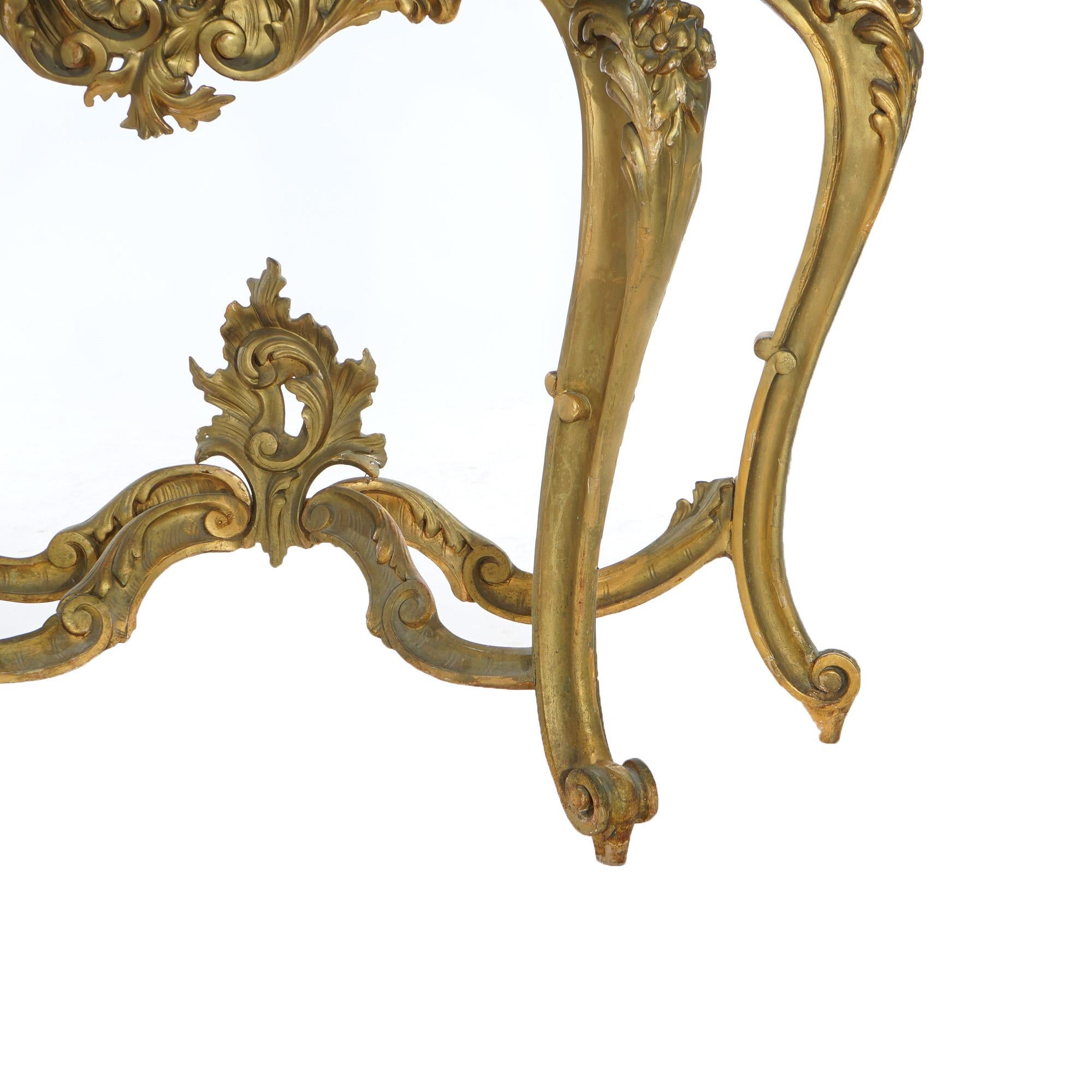 Antique French Rococo Style Giltwood & Marble Top Console Table C1890 In Good Condition For Sale In Big Flats, NY