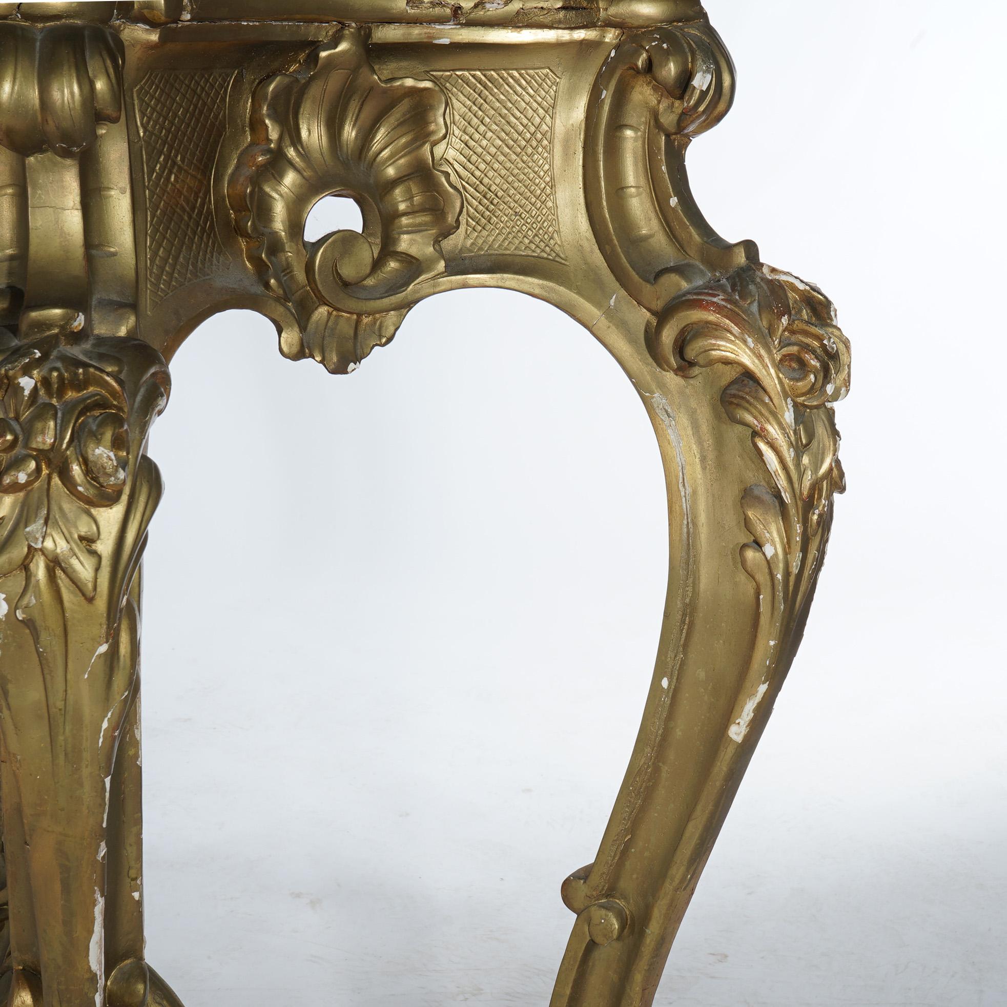 Antique French Rococo Style Giltwood & Marble Top Console Table C1890 For Sale 1