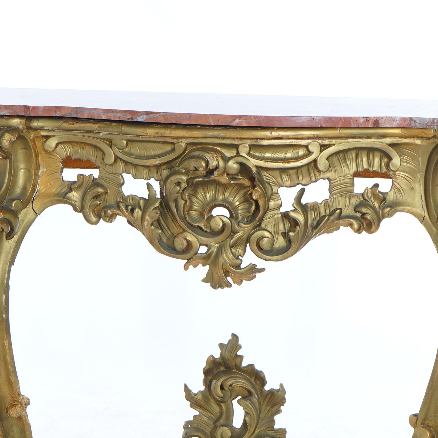 Antique French Rococo Style Giltwood & Marble Top Console Table C1890 For Sale 1