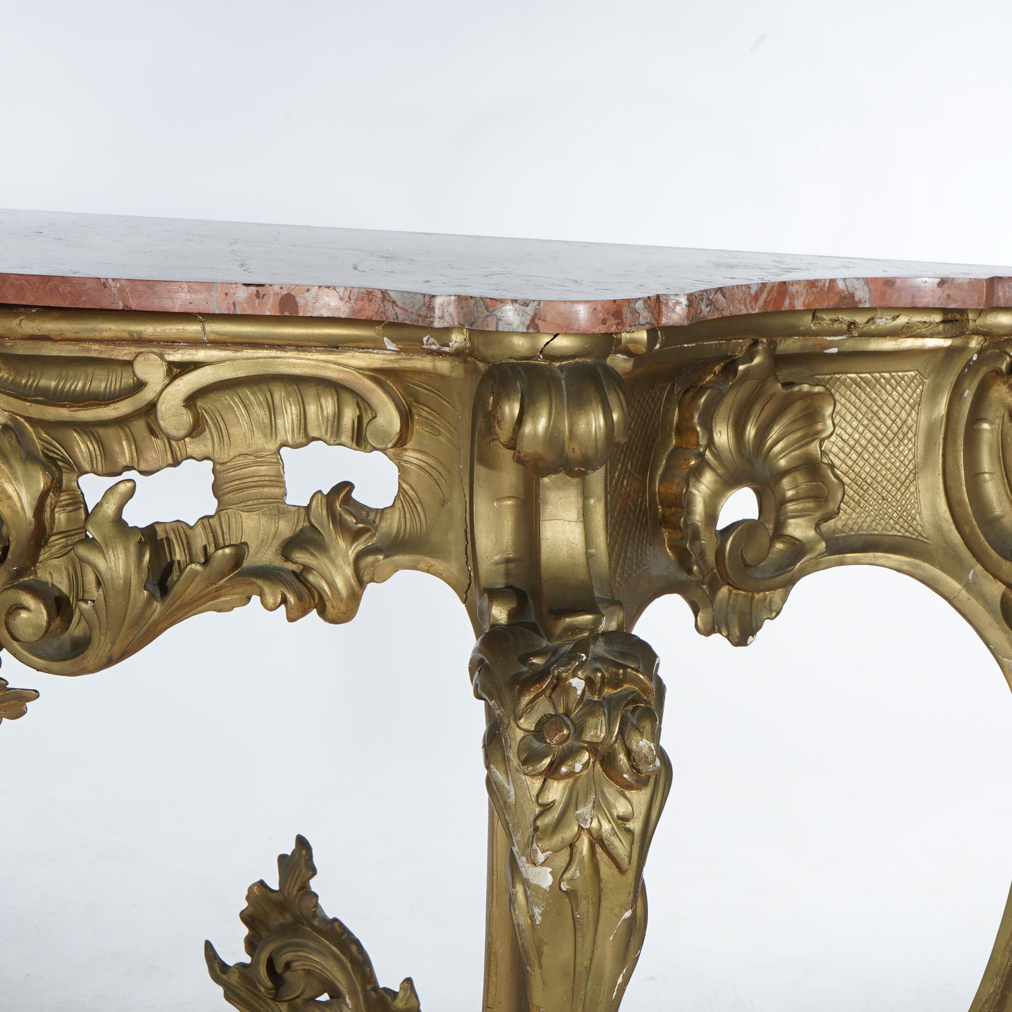 Antique French Rococo Style Giltwood & Marble Top Console Table C1890 For Sale 2