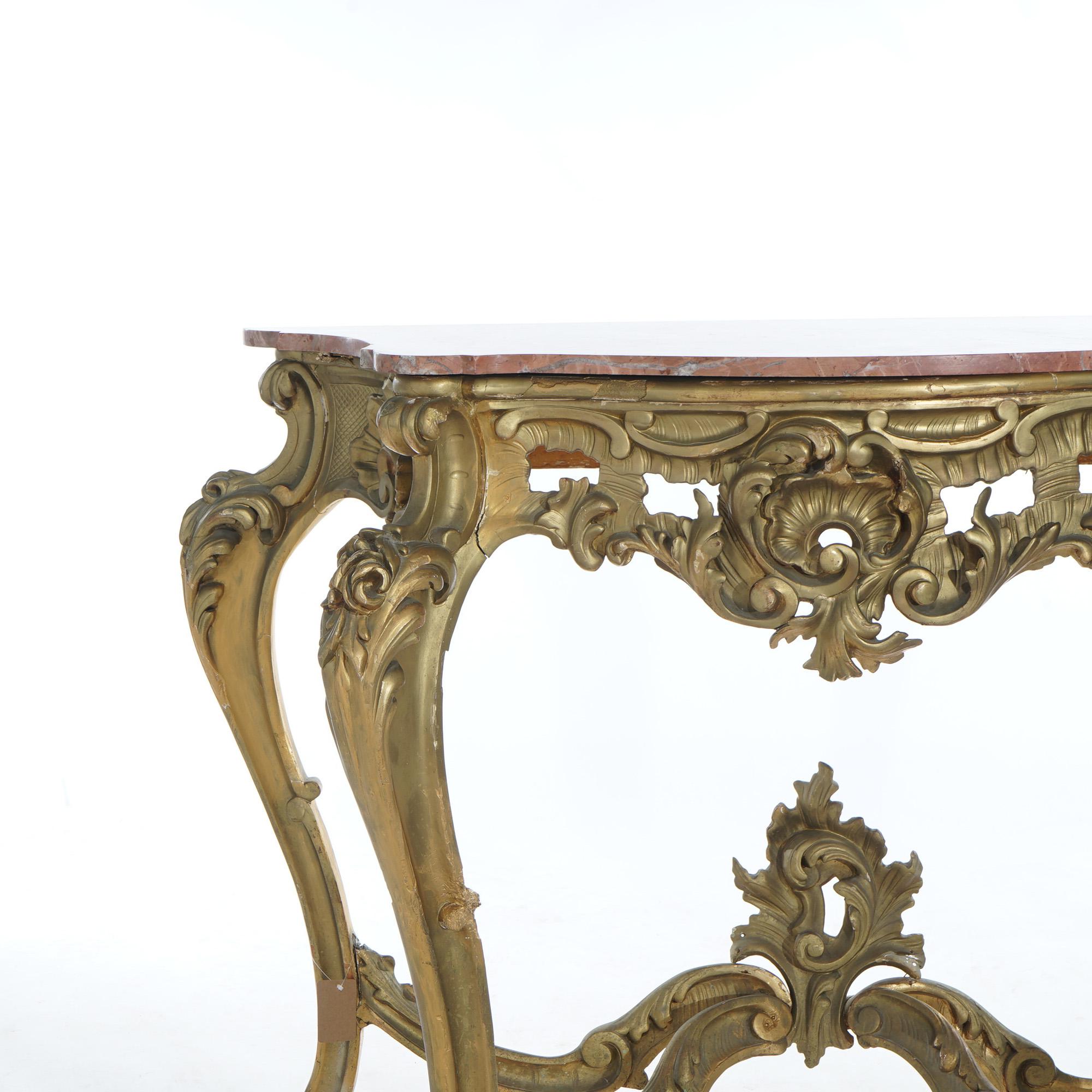 Antique French Rococo Style Giltwood & Marble Top Console Table C1890 For Sale 2