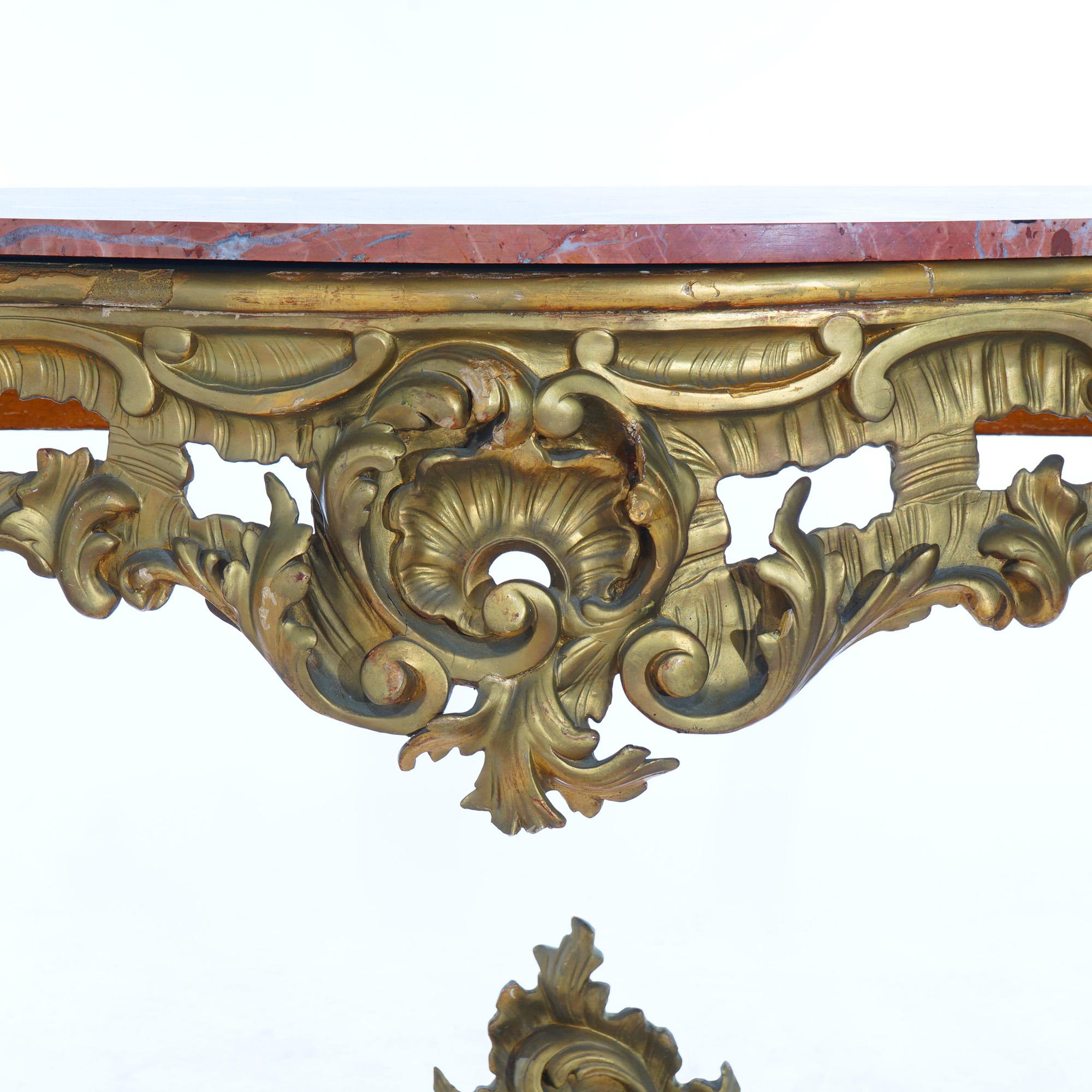 Antique French Rococo Style Giltwood & Marble Top Console Table C1890 For Sale 4