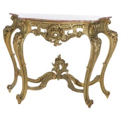 Antique French Rococo Style Giltwood & Marble Top Console Table C1890