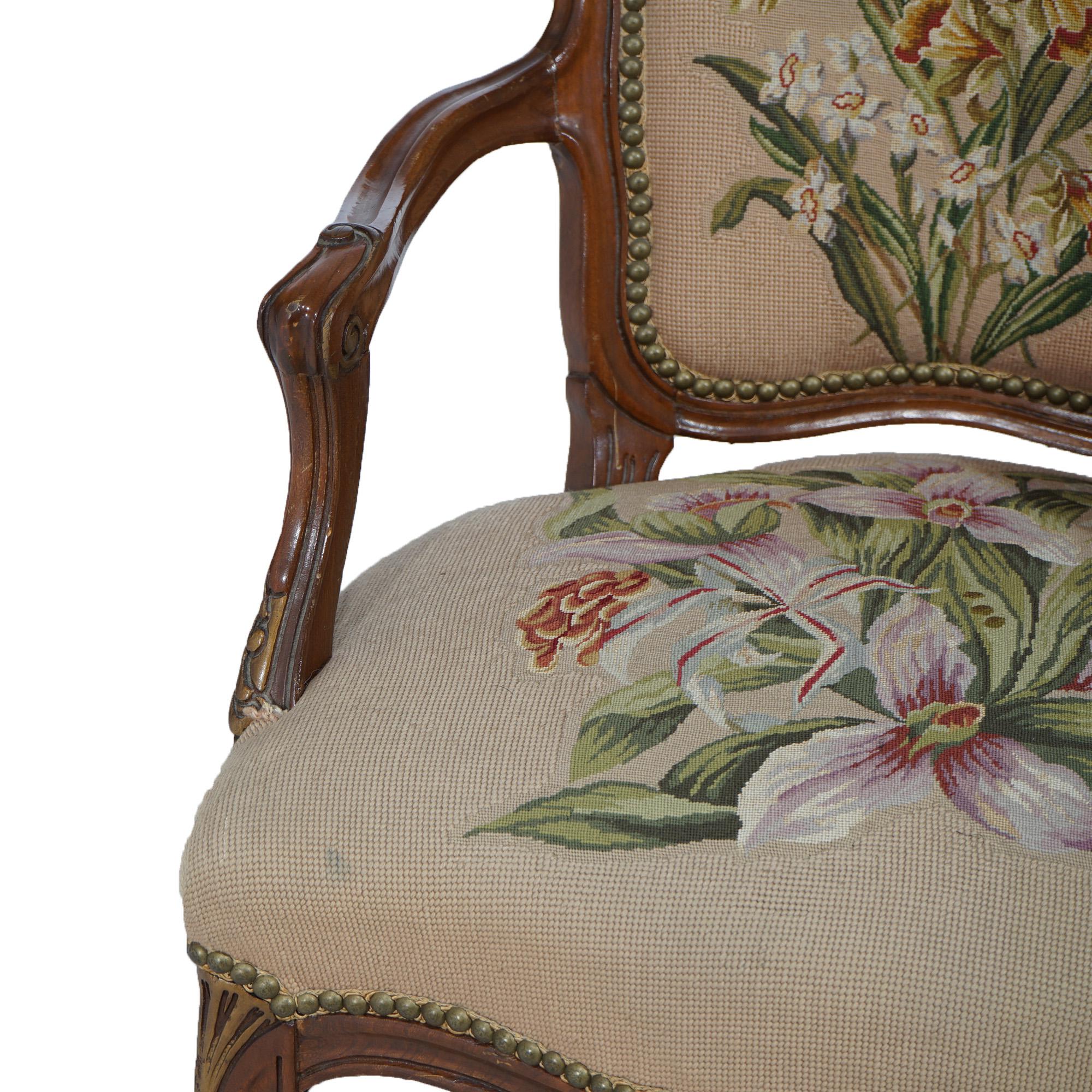 Antique French Rococo Style Parcel Gilt Mahogany, Tapestry Bergere Chair C1920 For Sale 4
