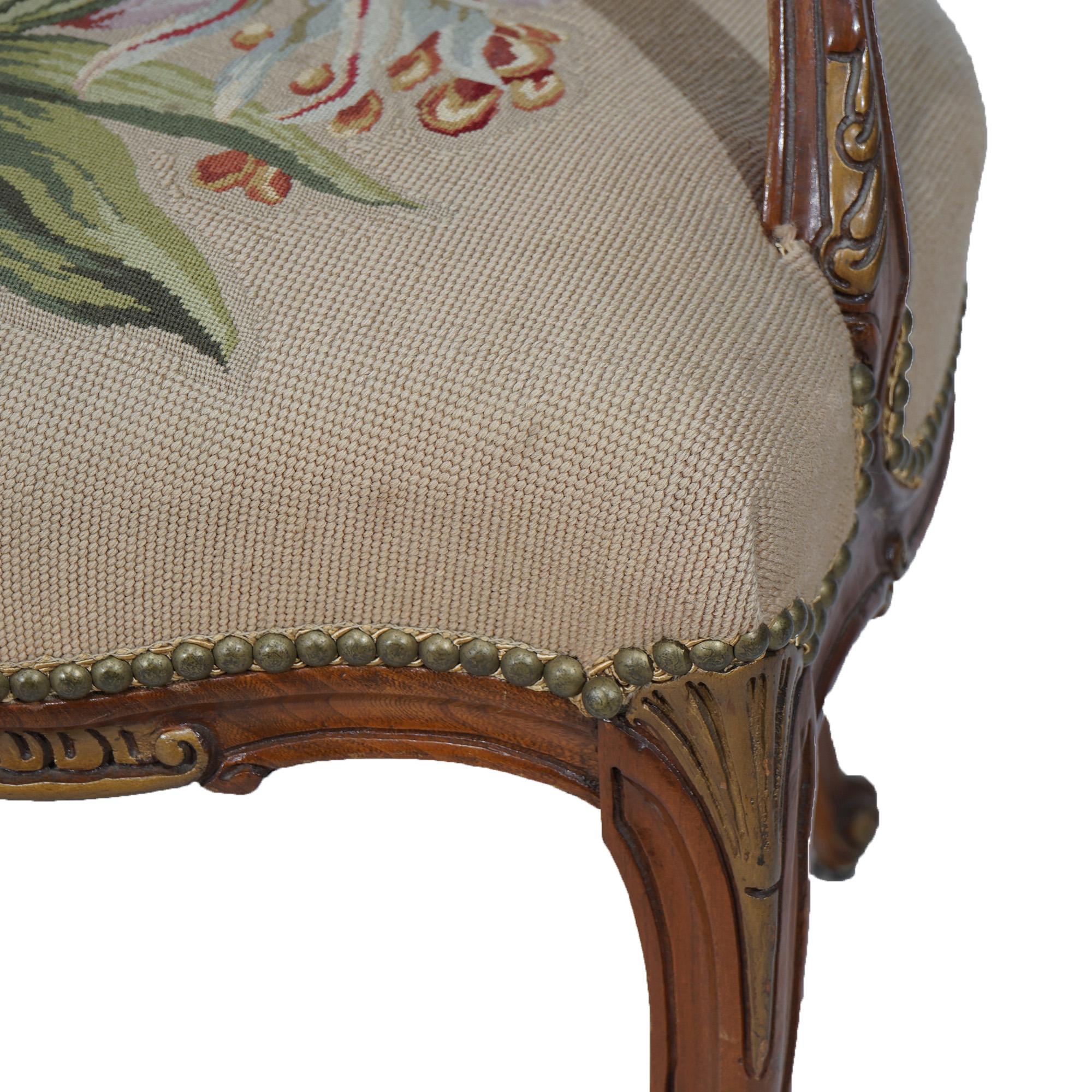 Antique French Rococo Style Parcel Gilt Mahogany, Tapestry Bergere Chair C1920 For Sale 5
