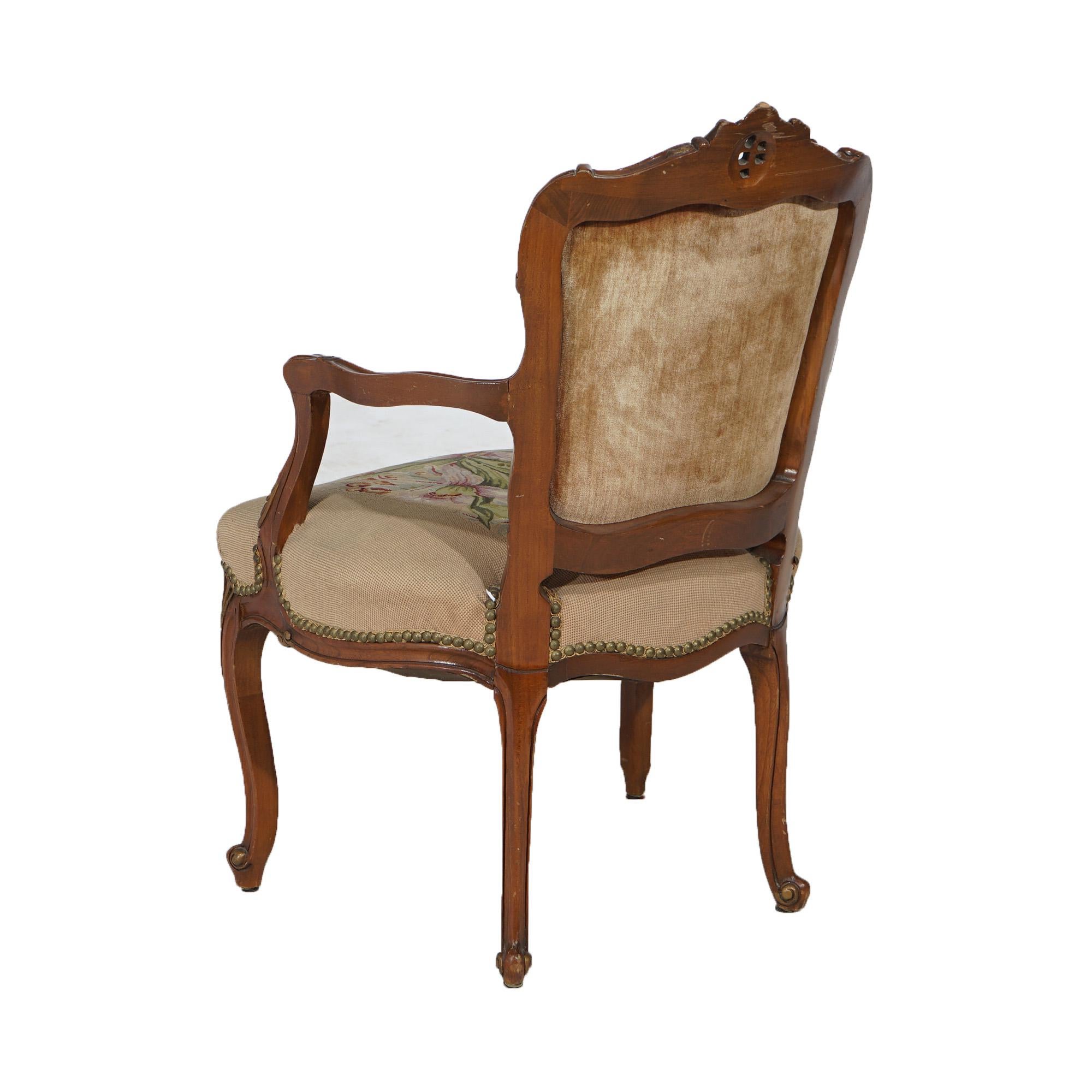 20th Century Antique French Rococo Style Parcel Gilt Mahogany, Tapestry Bergere Chair C1920 For Sale